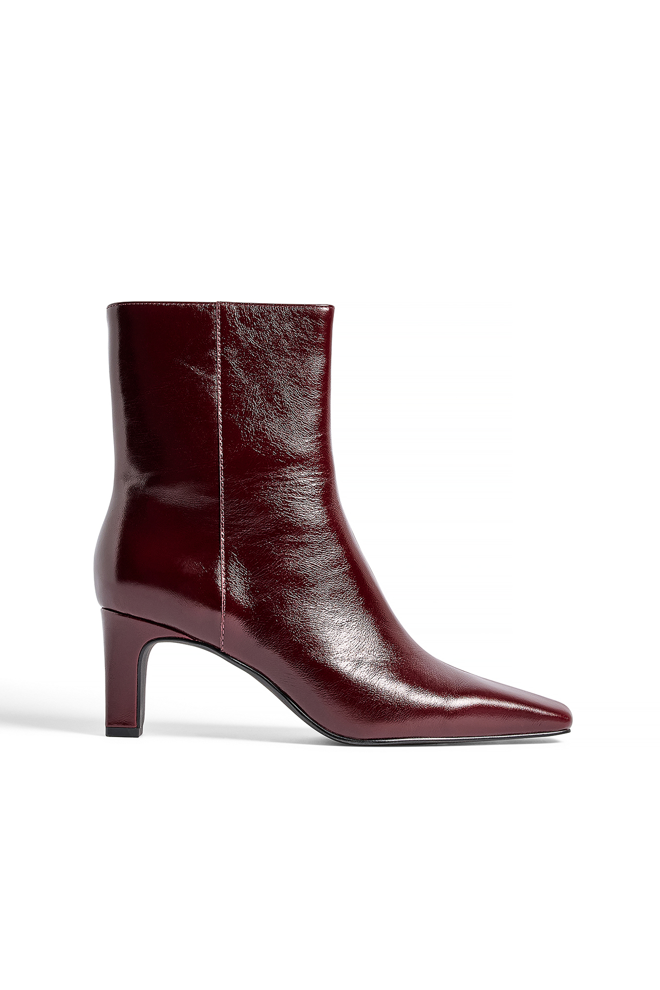Squared Toe Leather Ankle Boots - Leather Shoes - Burgundy - EU 38 - NA-KD / NAKD