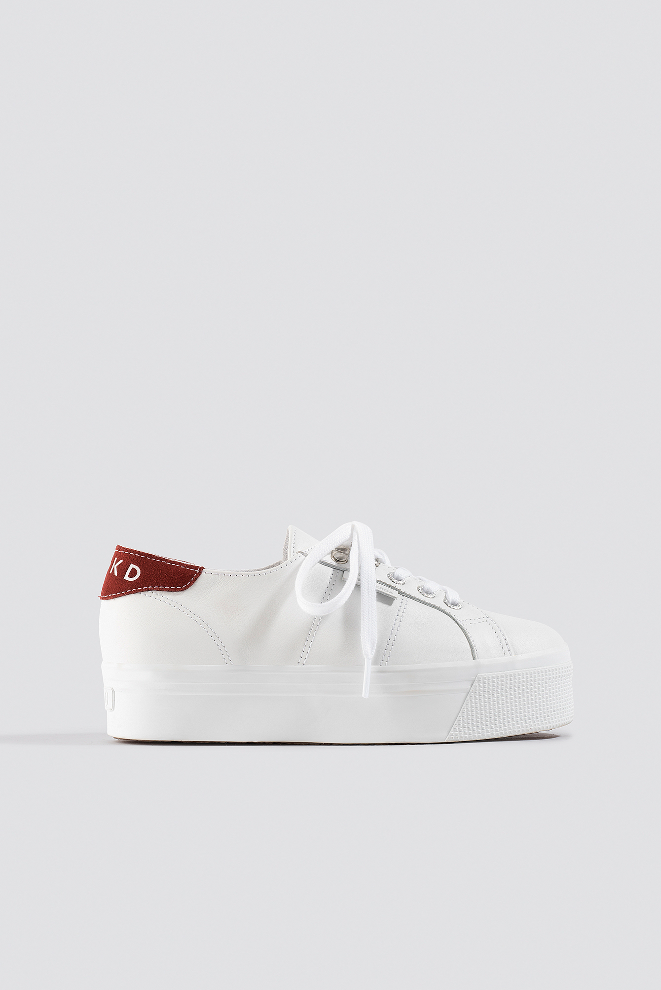 Leather Flatform Sneaker White/Red