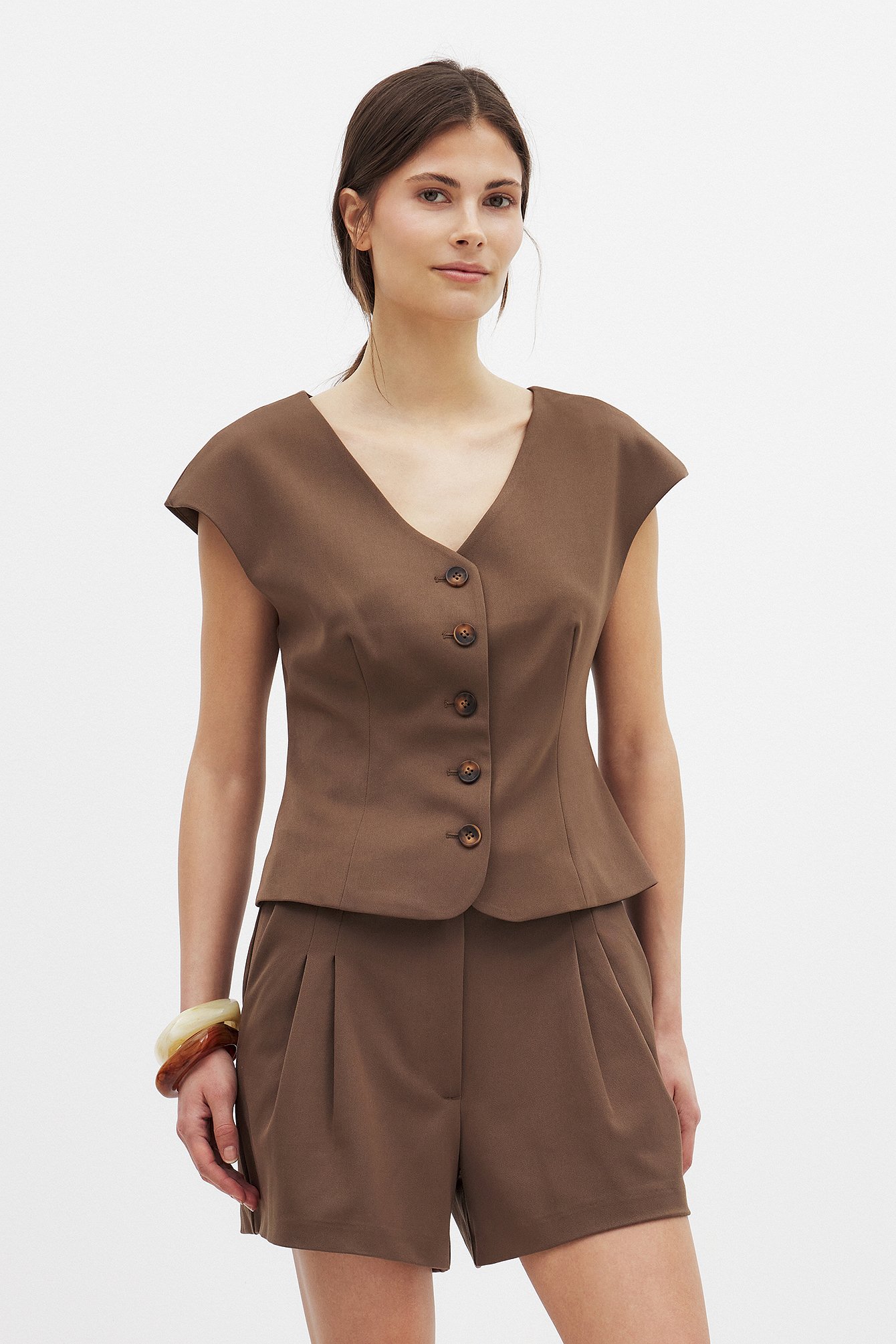Claire Rose x NA-KD Tailored High Waist Shorts - High Waist Shorts - Brown - EU 40 - NA-KD / NAKD