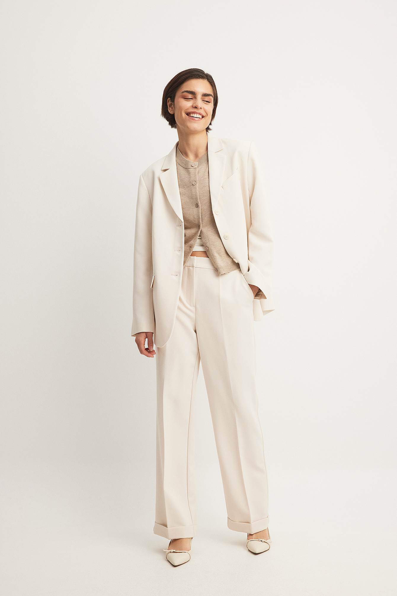 NA-KD Tailored Mid Waist Suit Pants - Work Trousers - Offwhite - EU 36 - NA-KD / NAKD