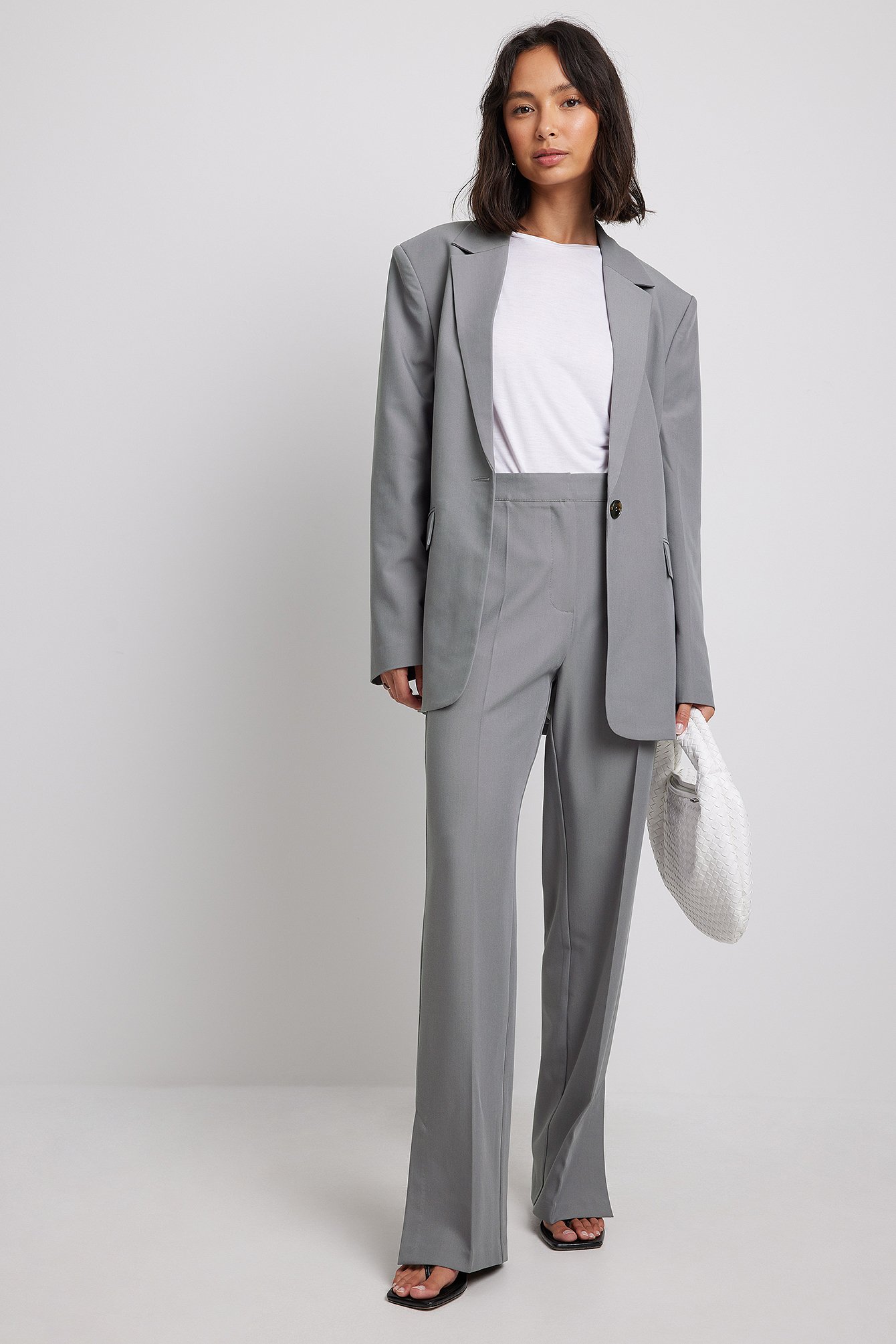 Grey Tailored Side Slit Suit Pants