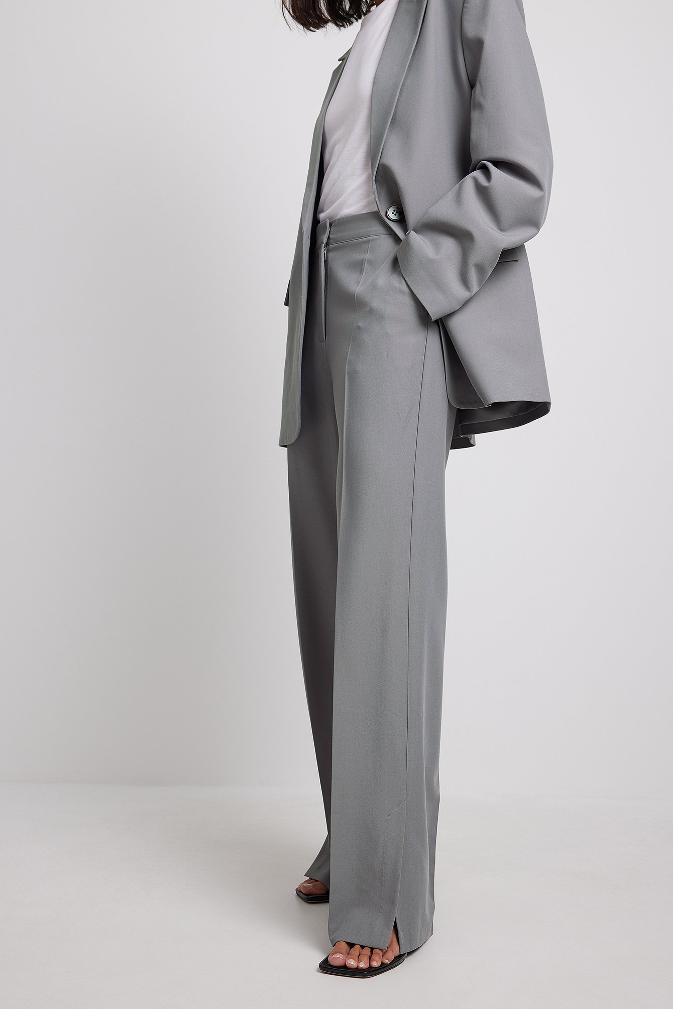 Grey Tailored Side Slit Suit Pants