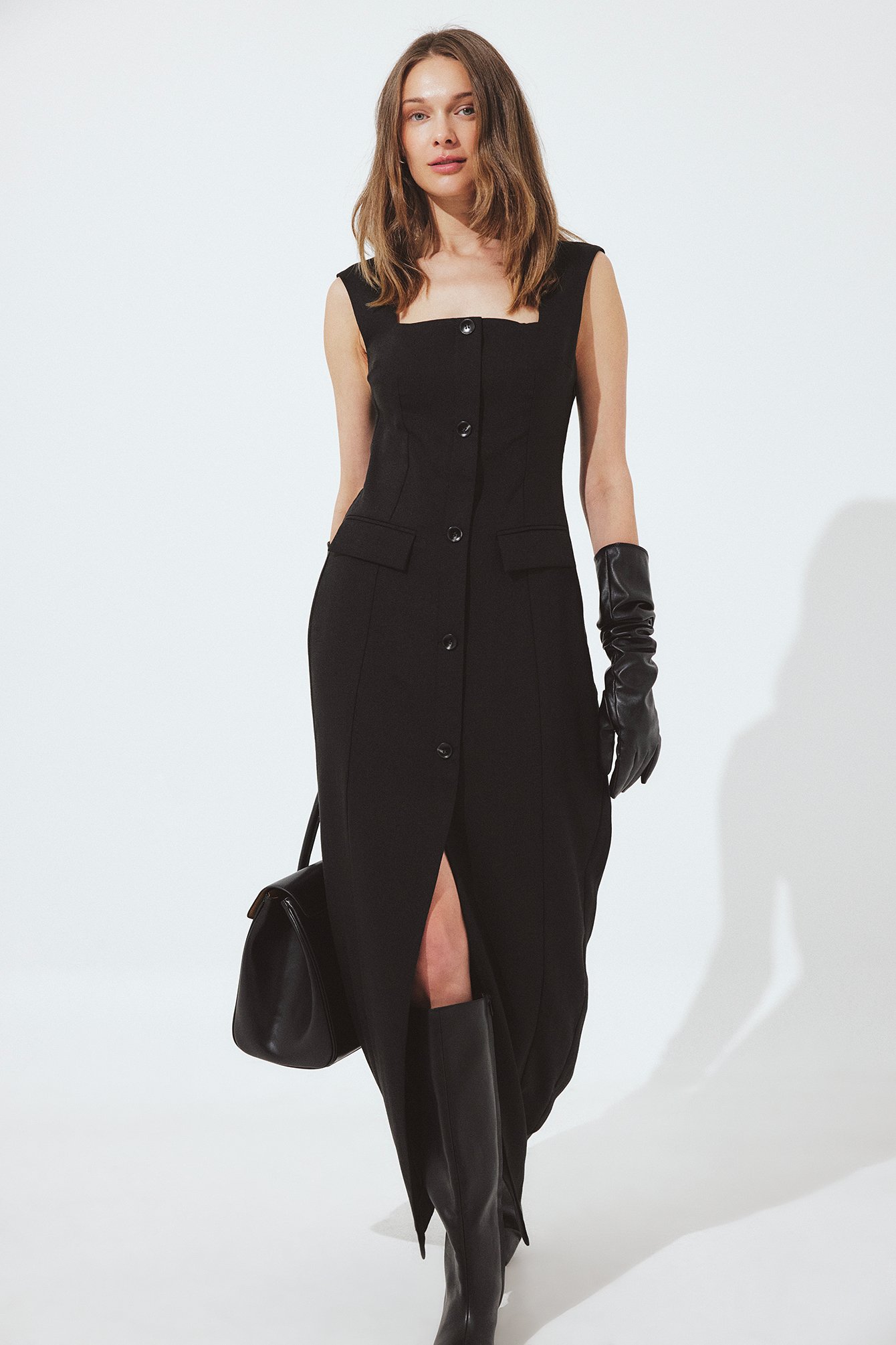 NA-KD Tailored Square Neck Midi Dress - Office Wear - Black - EU 32 - NA-KD / NAKD