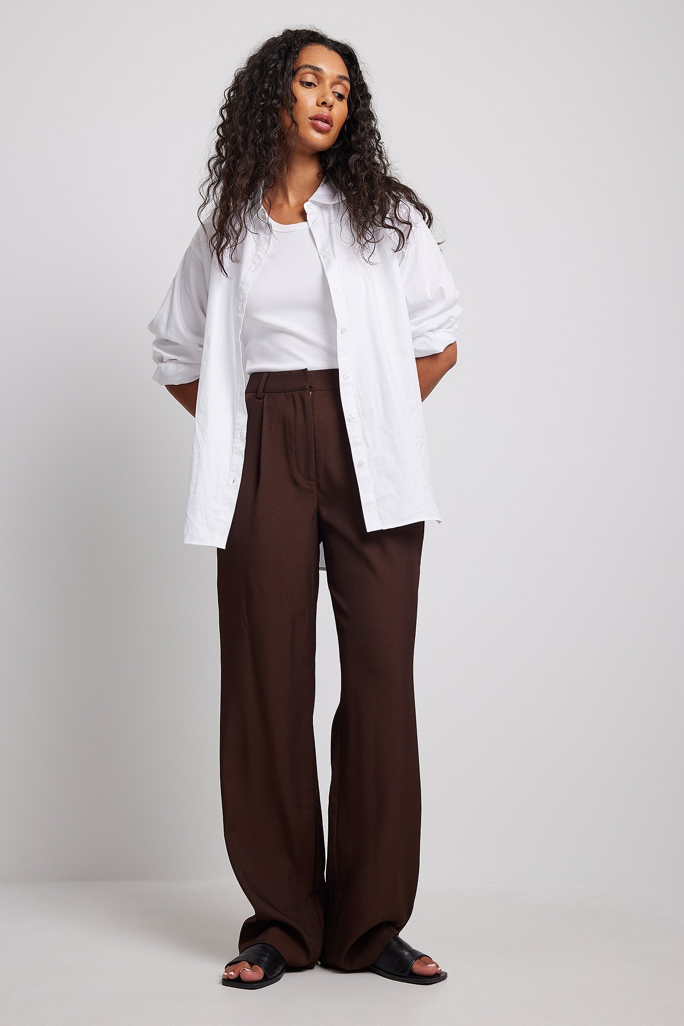 Brown Recycled Tailored Straight Leg Suit Pants