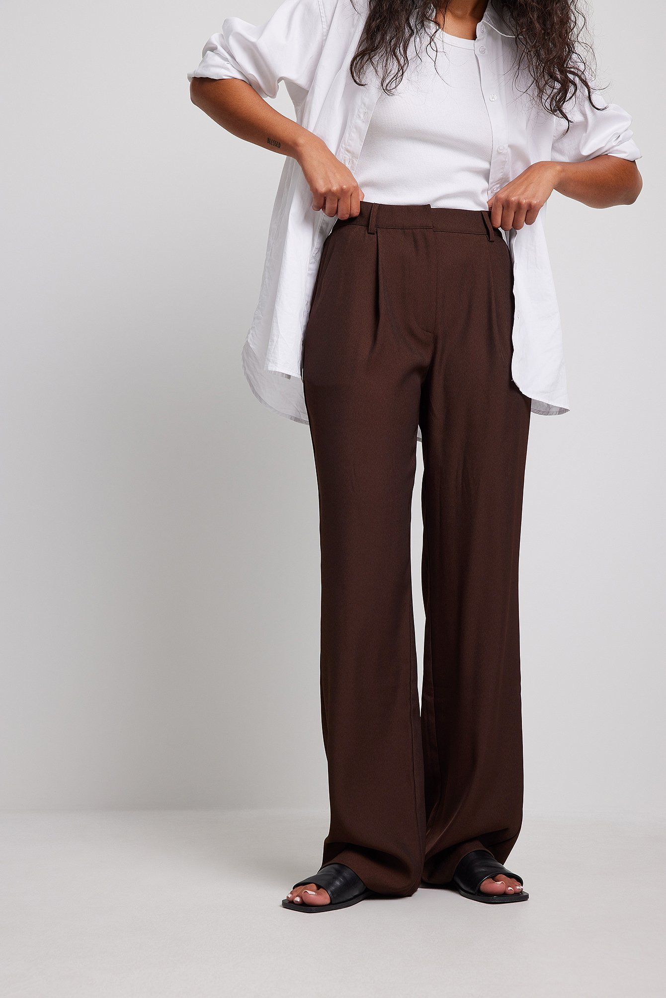 Tailored Straight Leg Suit Pants Brown