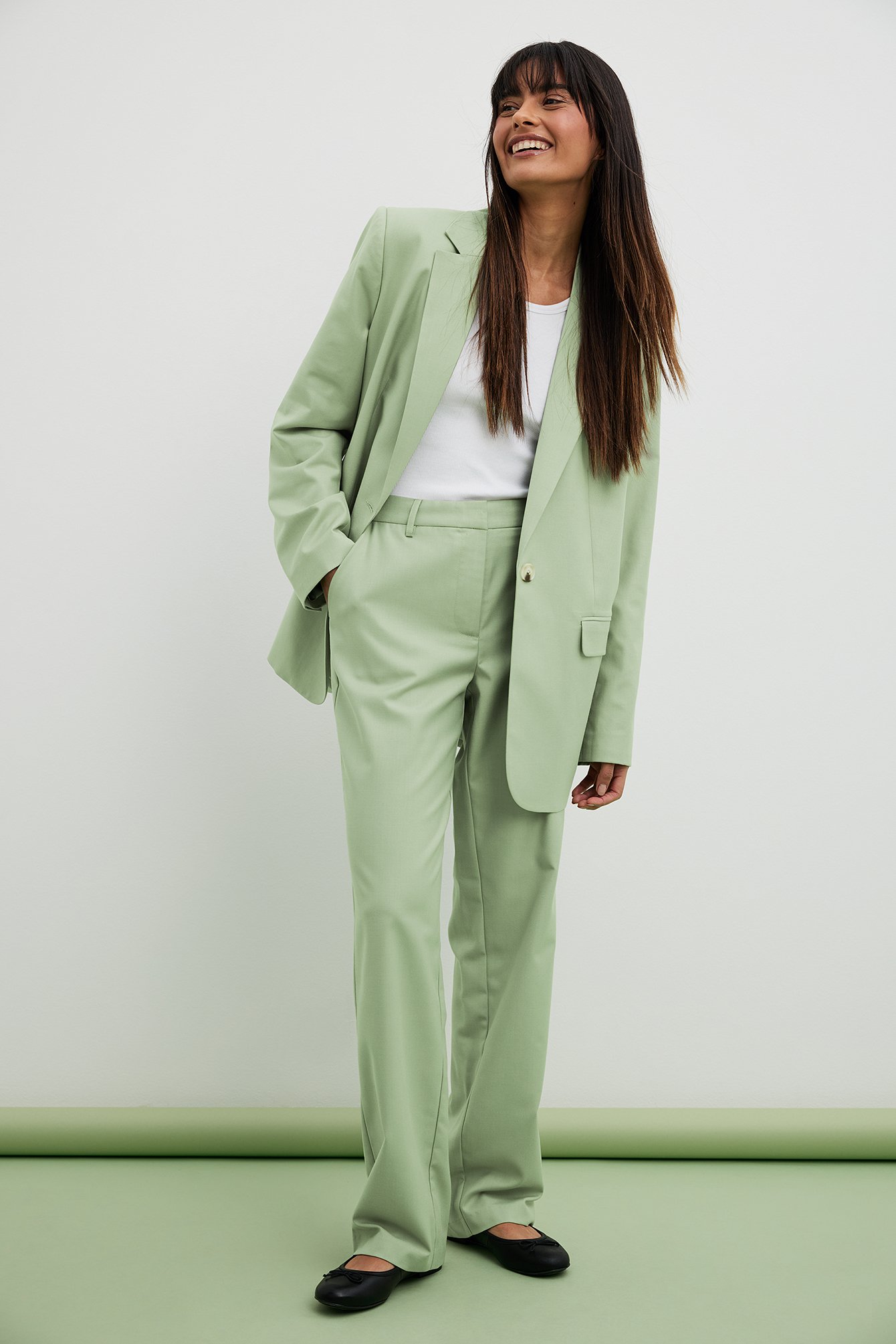 Na-Kd Classic Tailored Straight Leg Suit Pants - Green