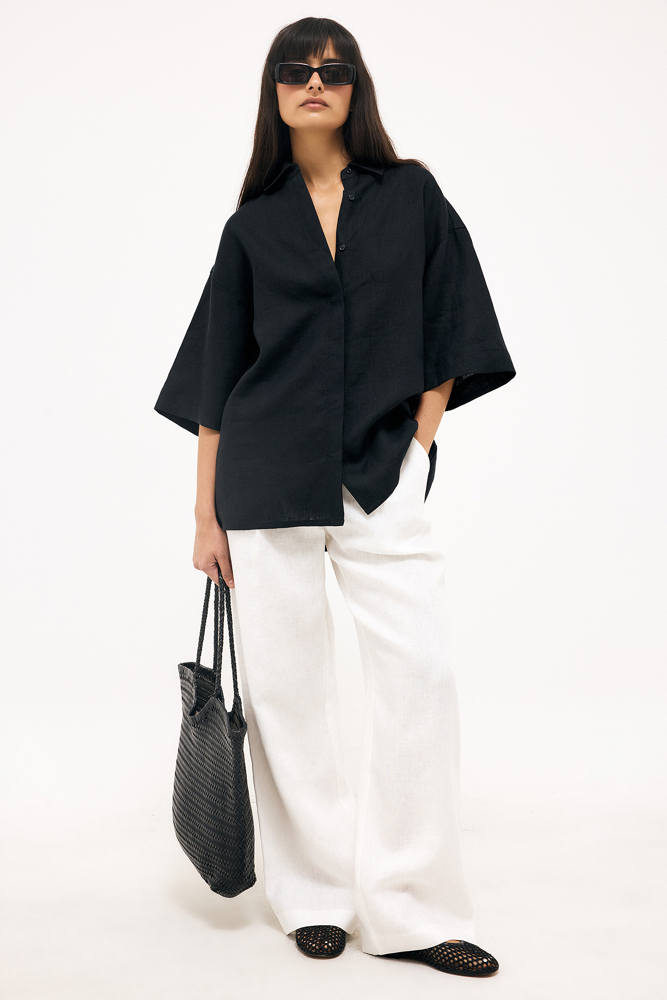 Tailored wide leg linen pants white — byxor med fickor från NA-KD