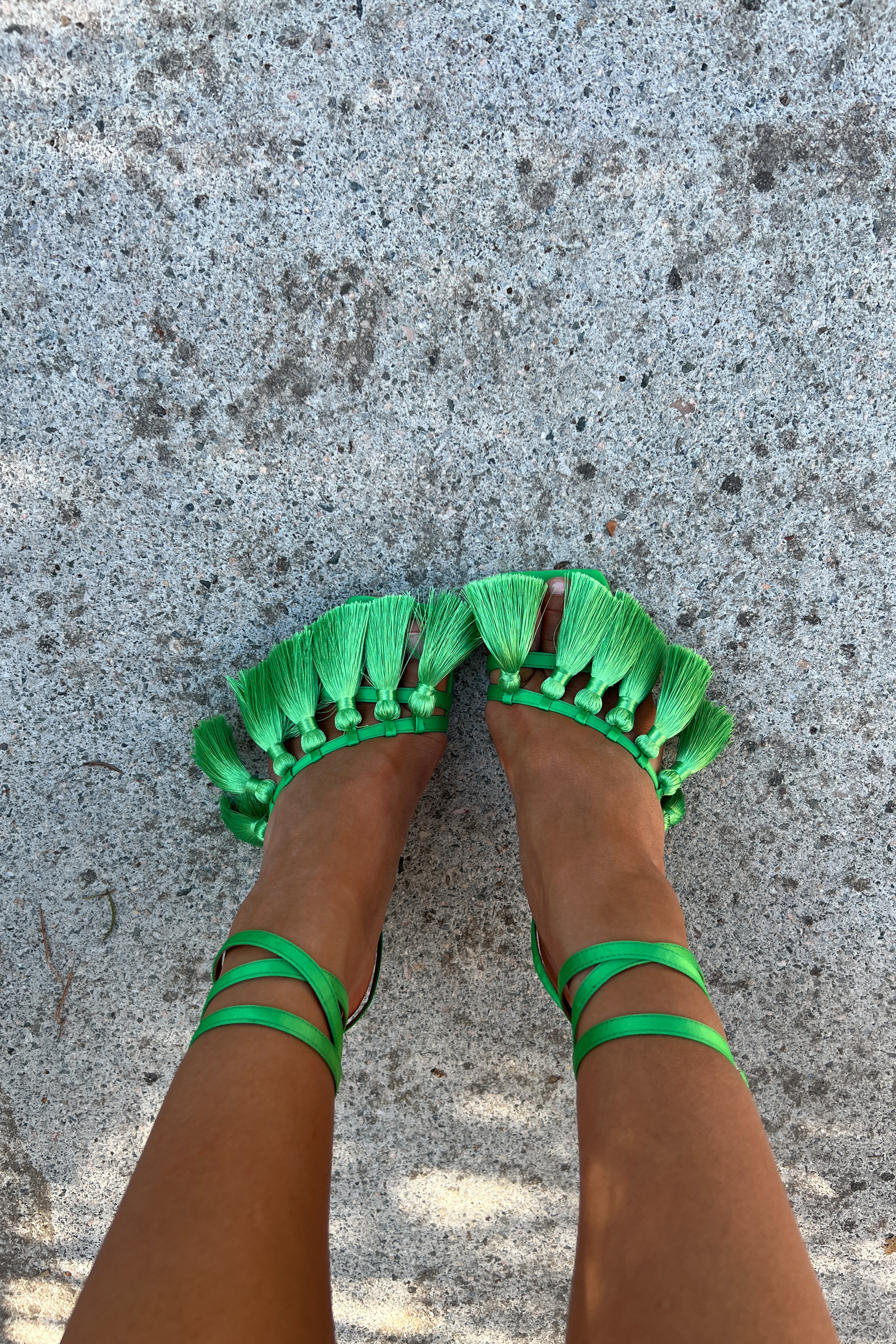 Green Tassel Heels