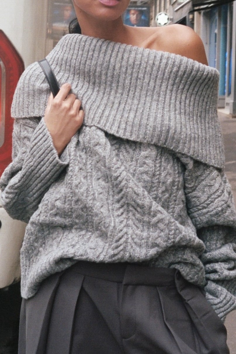 Cable Off Shoulder Sweater