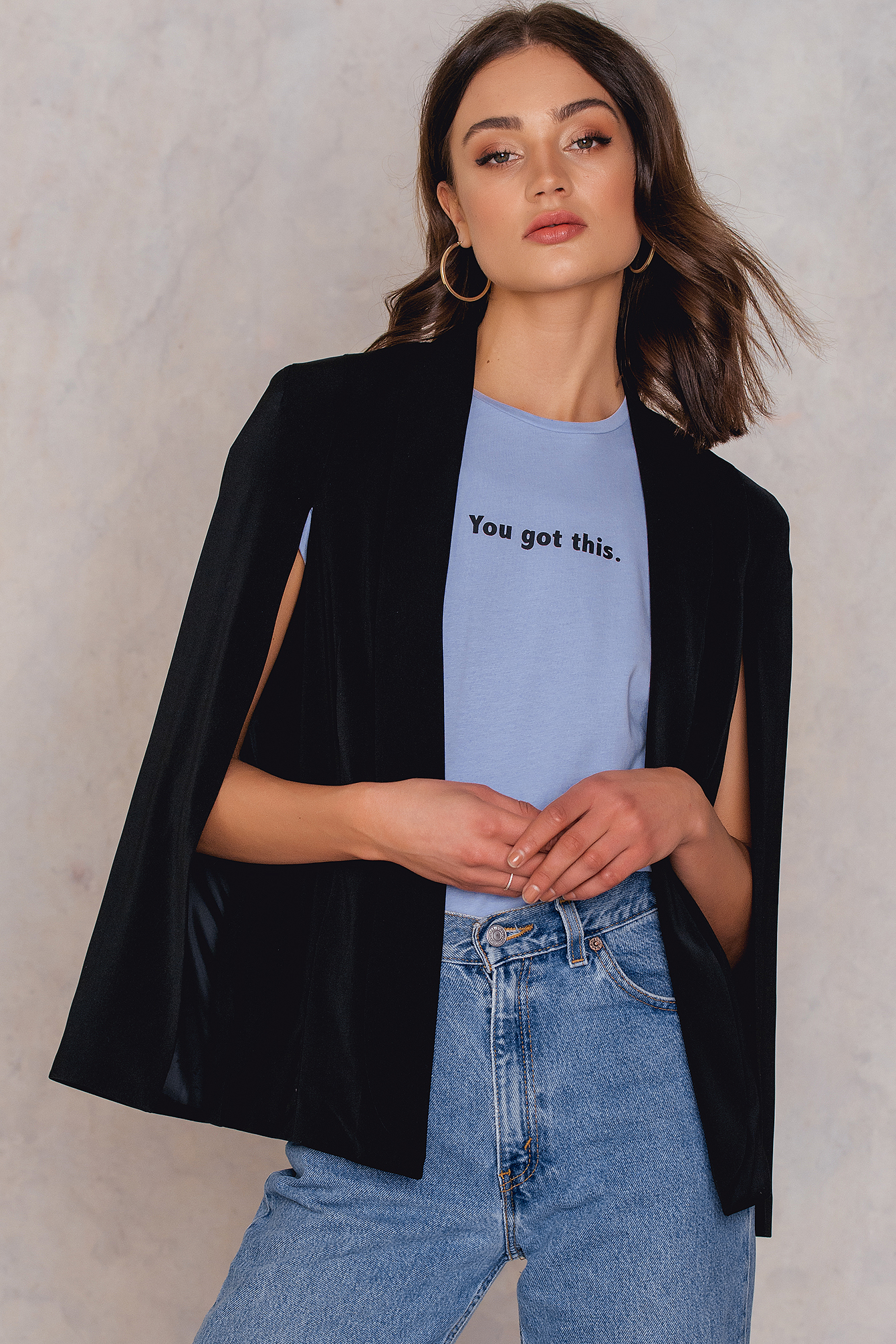 denim cape blazer