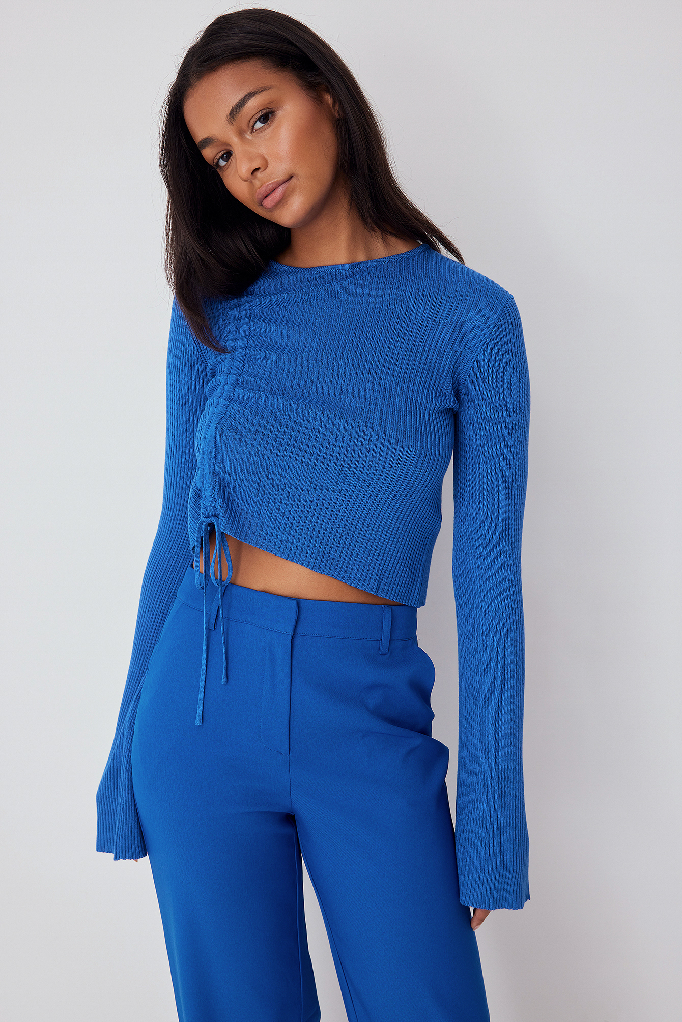 Thin Knit Drawstring Top Blue | NA-KD