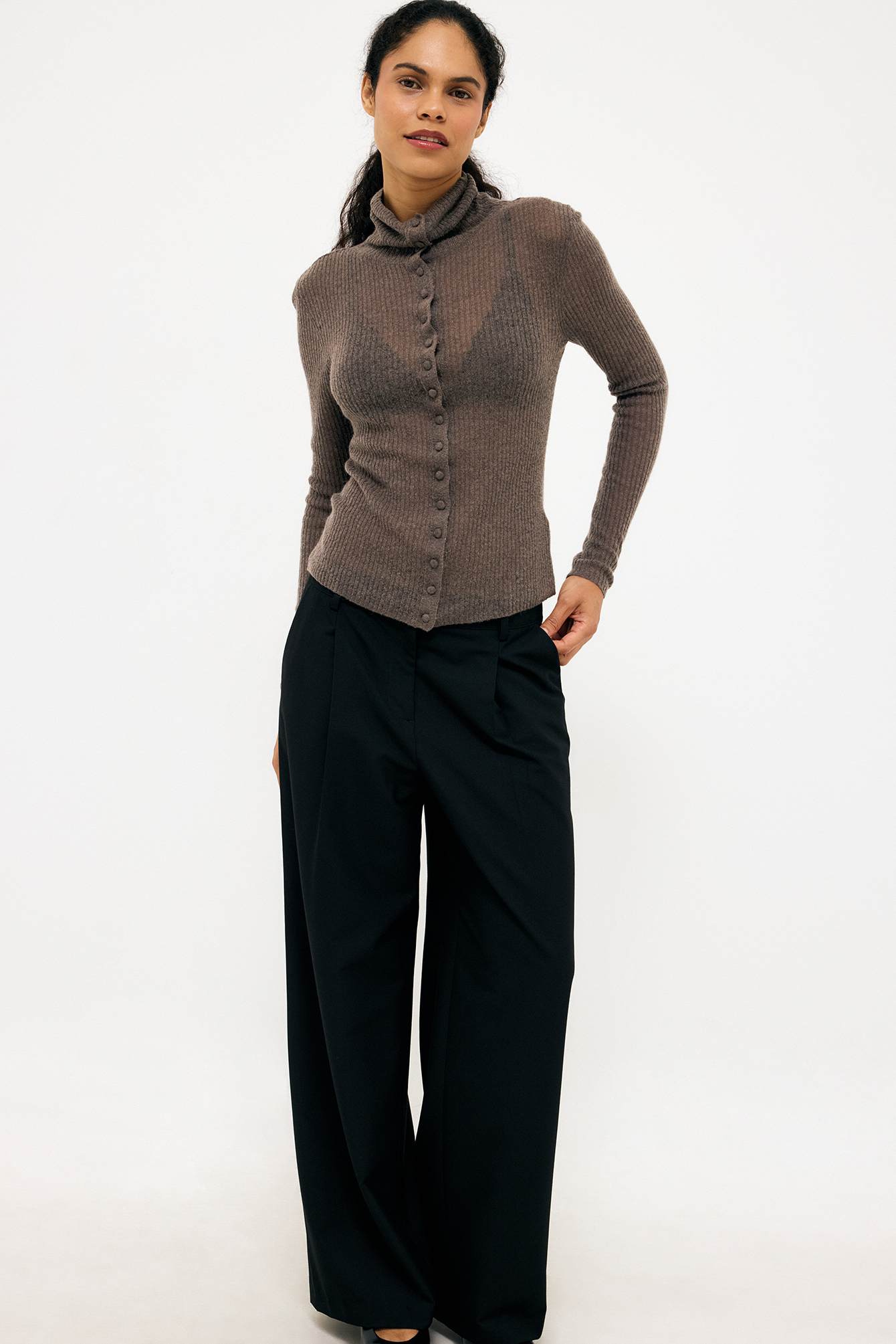 Premium Selection - Thin Wool Knitted Button Top - Strikketopper - Brun - XS - NA-KD / NAKD