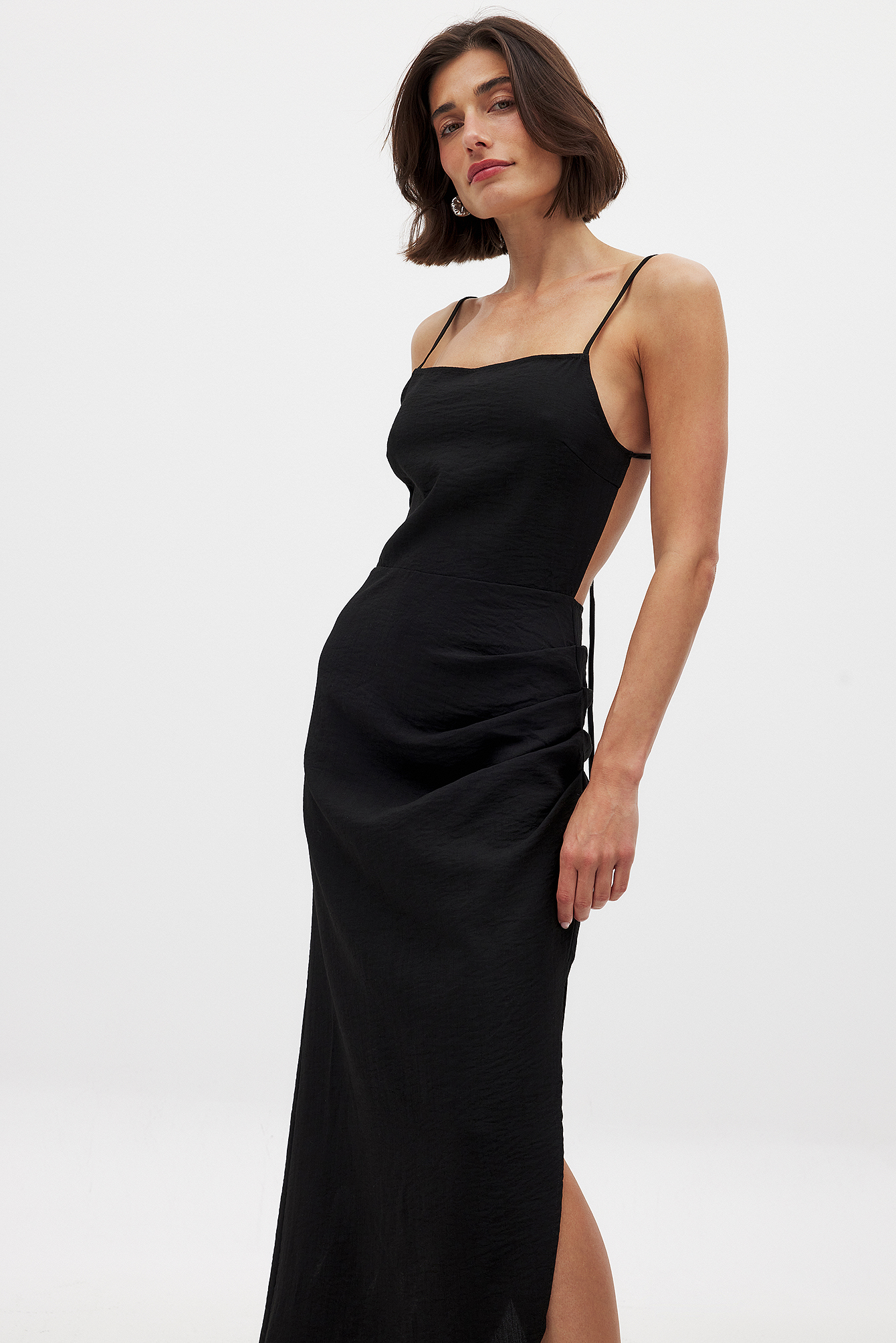 knee length dresses for ladies Drape Linen Dress main image 1