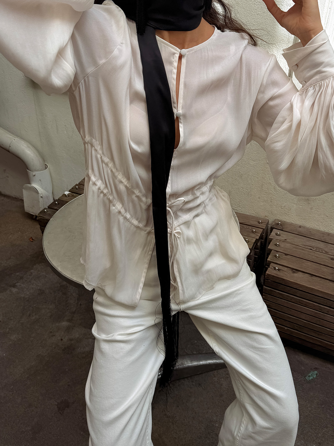 Tie Detail Balloon Sleeve Blouse Offwhite | NA-KD