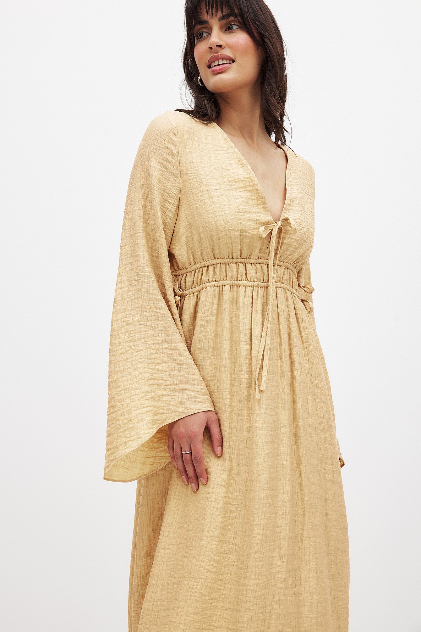 NA-KD Tie Front Kaftan Dress - Spring Dresses - Yellow - EU 32 - NA-KD / NAKD