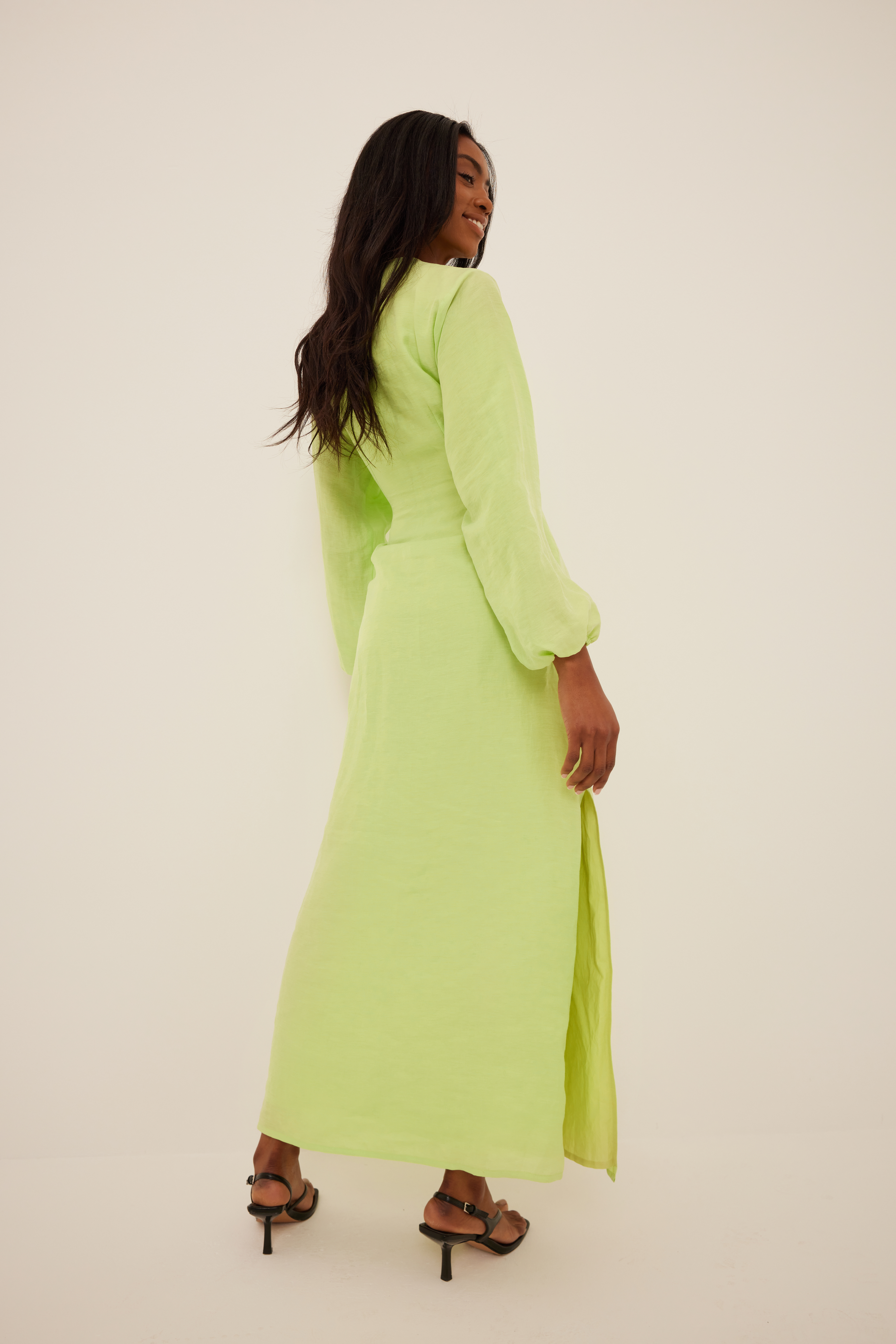 Tie Front Linen Maxi Dress Green | na 