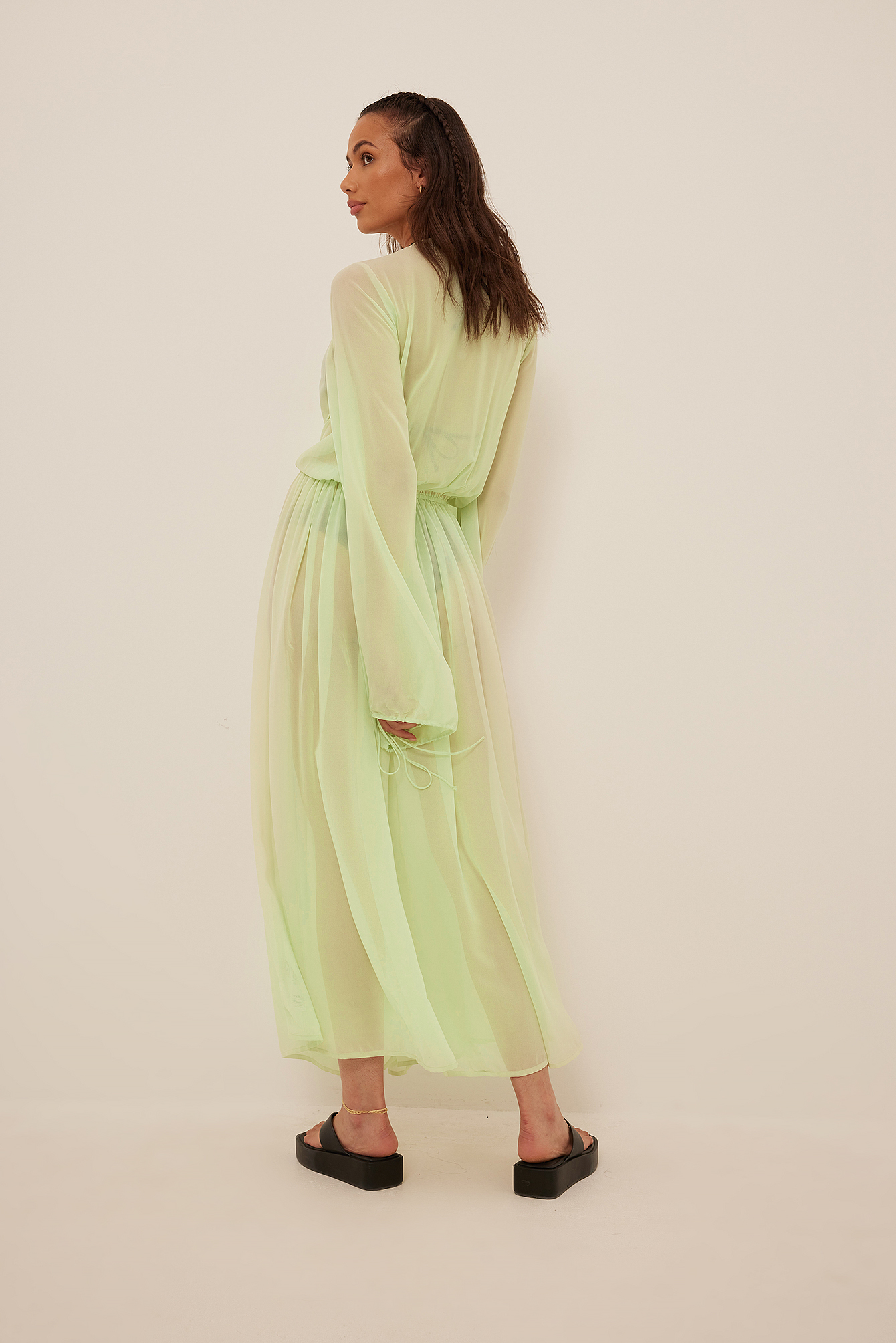 Tie Waist Chiffon Caftan Dress Green 