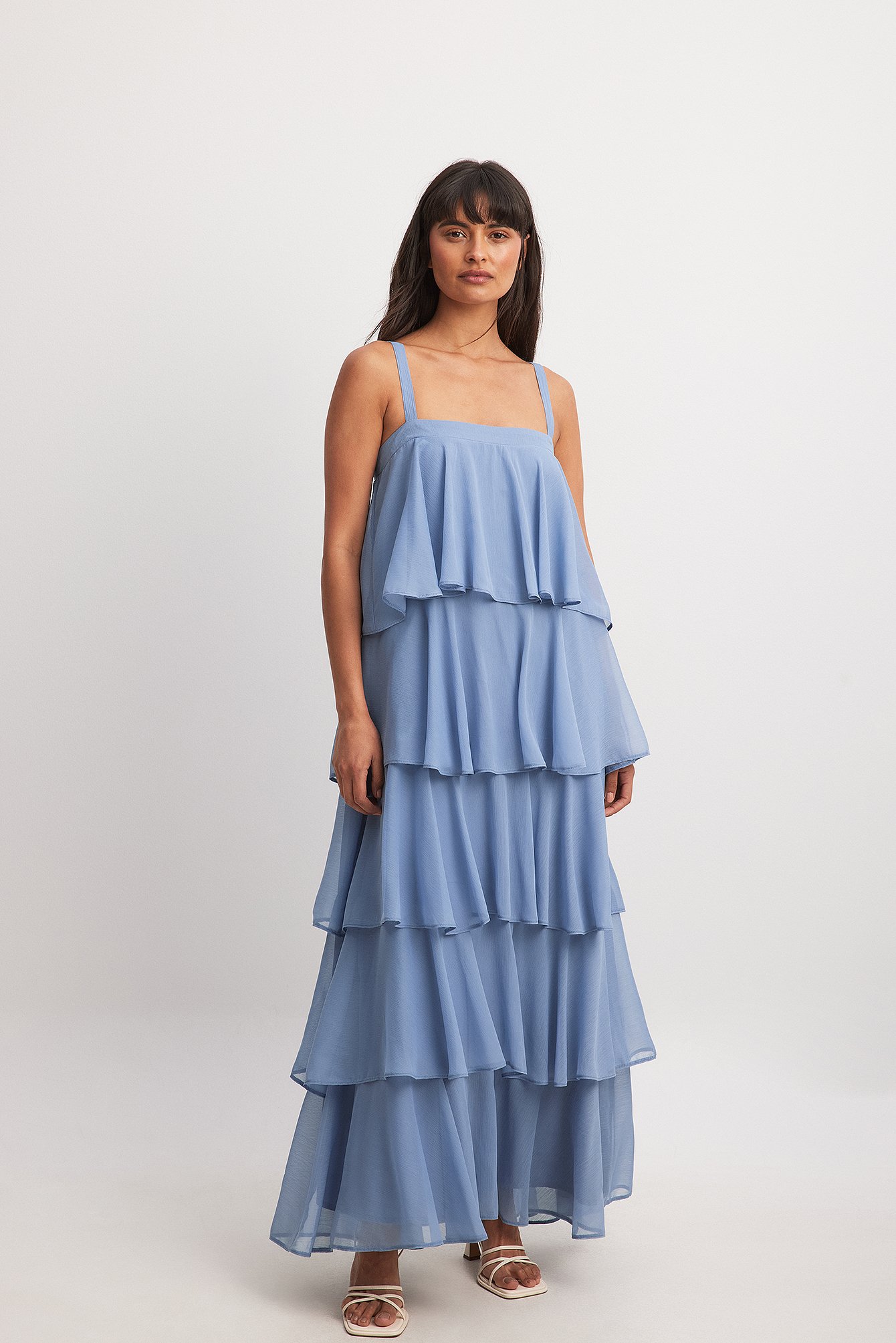 NA-KD Tiered Chiffon Maxi Dress - Prom Dresses - Blue - EU 40 - NA-KD / NAKD