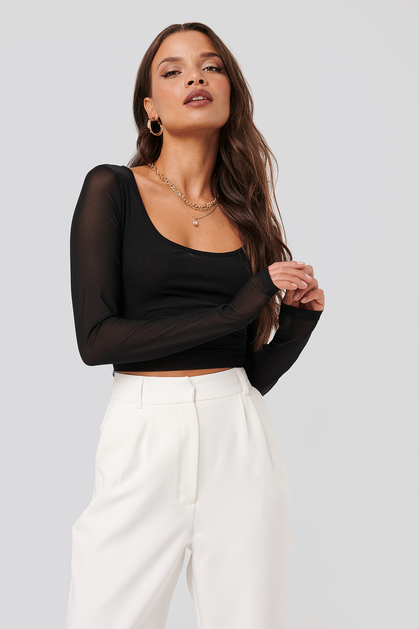 Cropped Mesh Top Black
