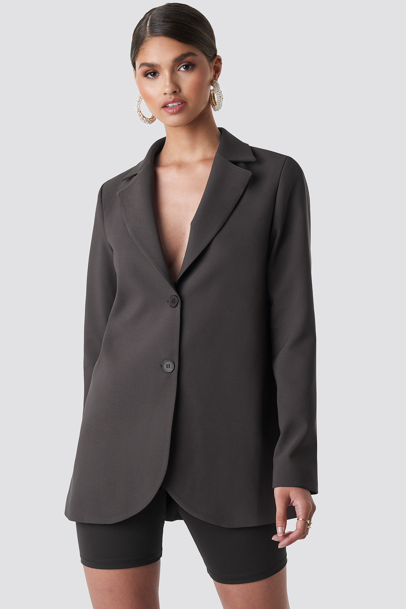 Long Plain Blazer Dark Brown