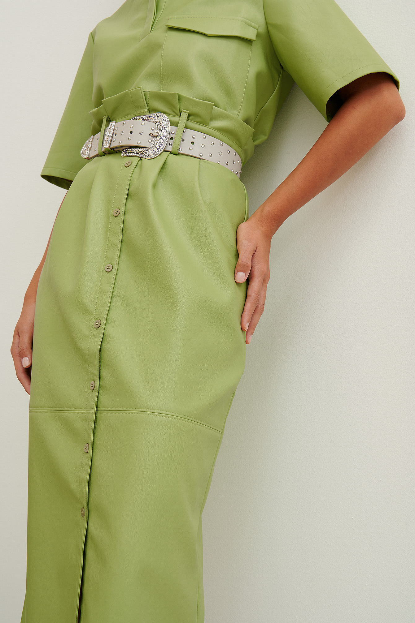 Green Spódnica Midi Paperwaist Ze Sztucznej Skóry