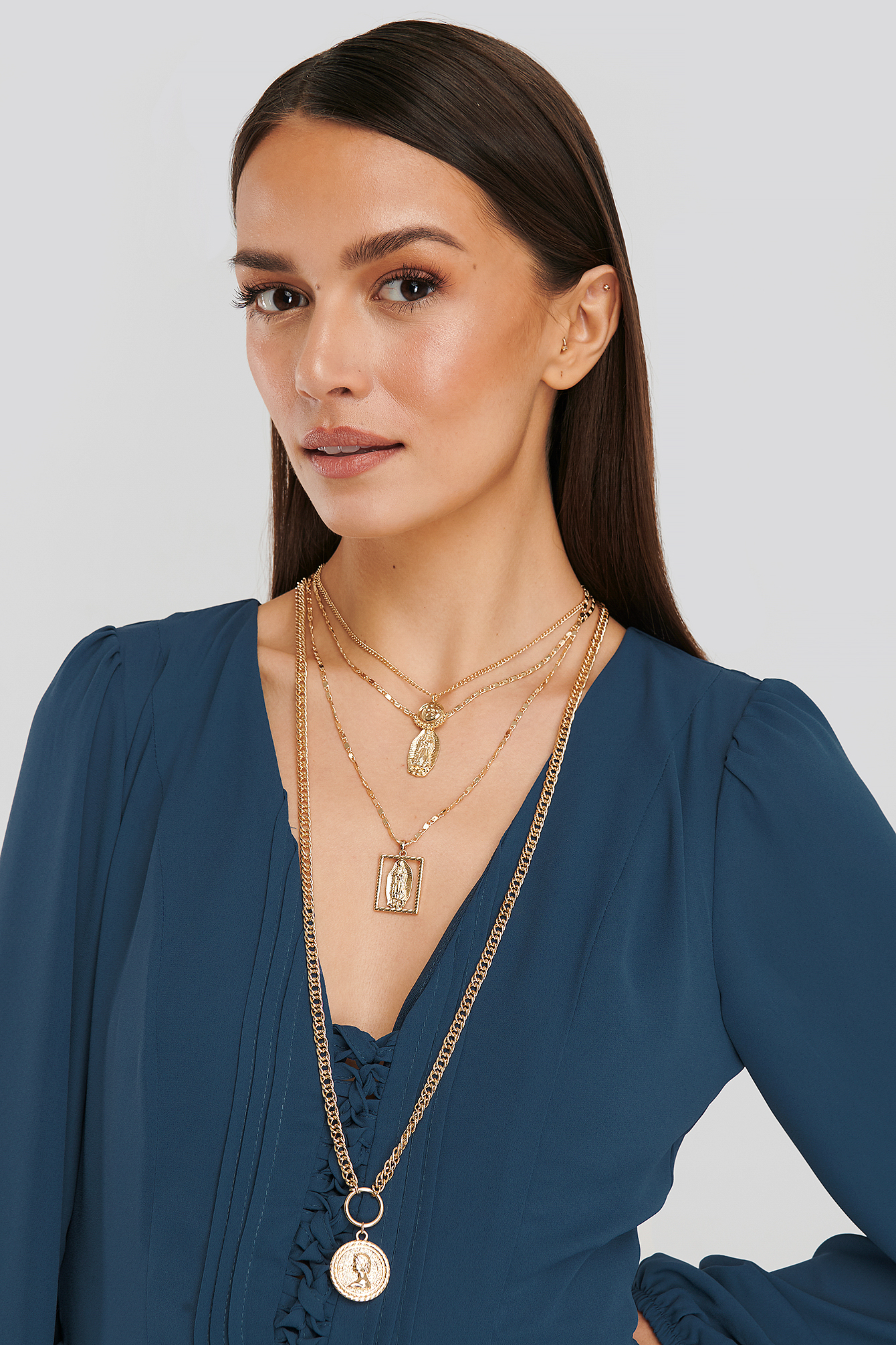Gold Muliti Coin Chain Layered Necklace