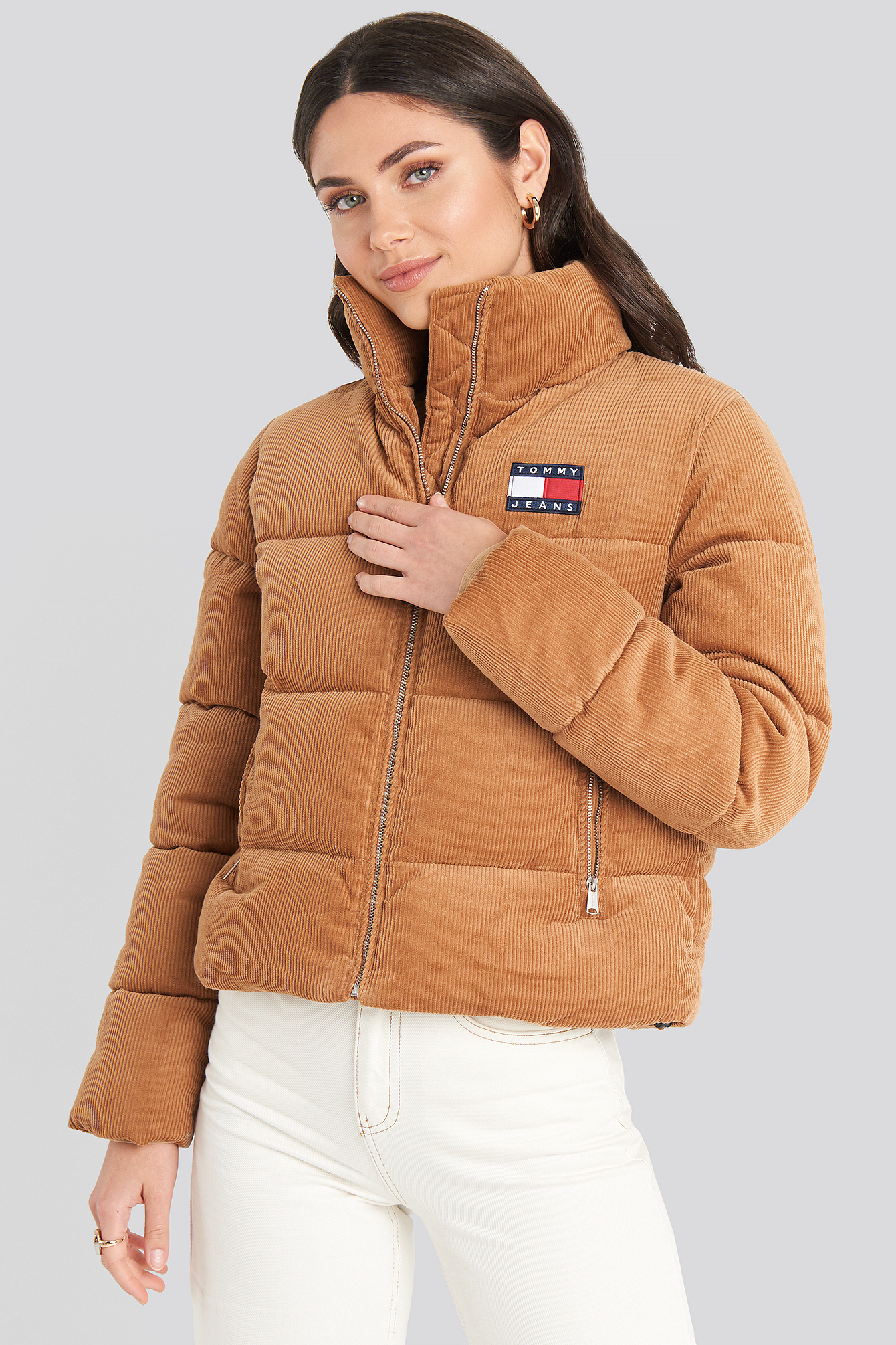 Tommy Jeans Cord Puffa Jacket Brown In 