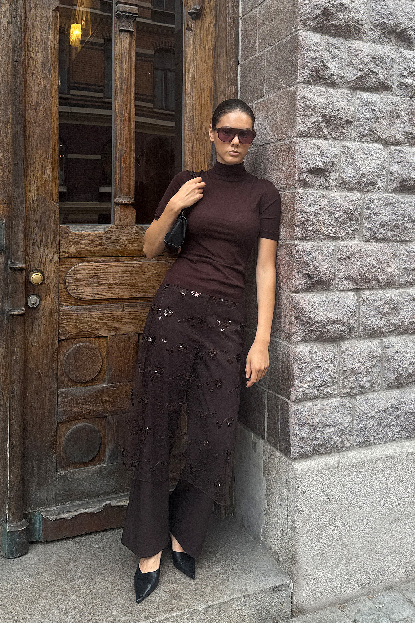 NA-KD Transparent Maxi Sequin Skirt - Maxi Skirts - Brown - XS (EU 32) - NA-KD / NAKD