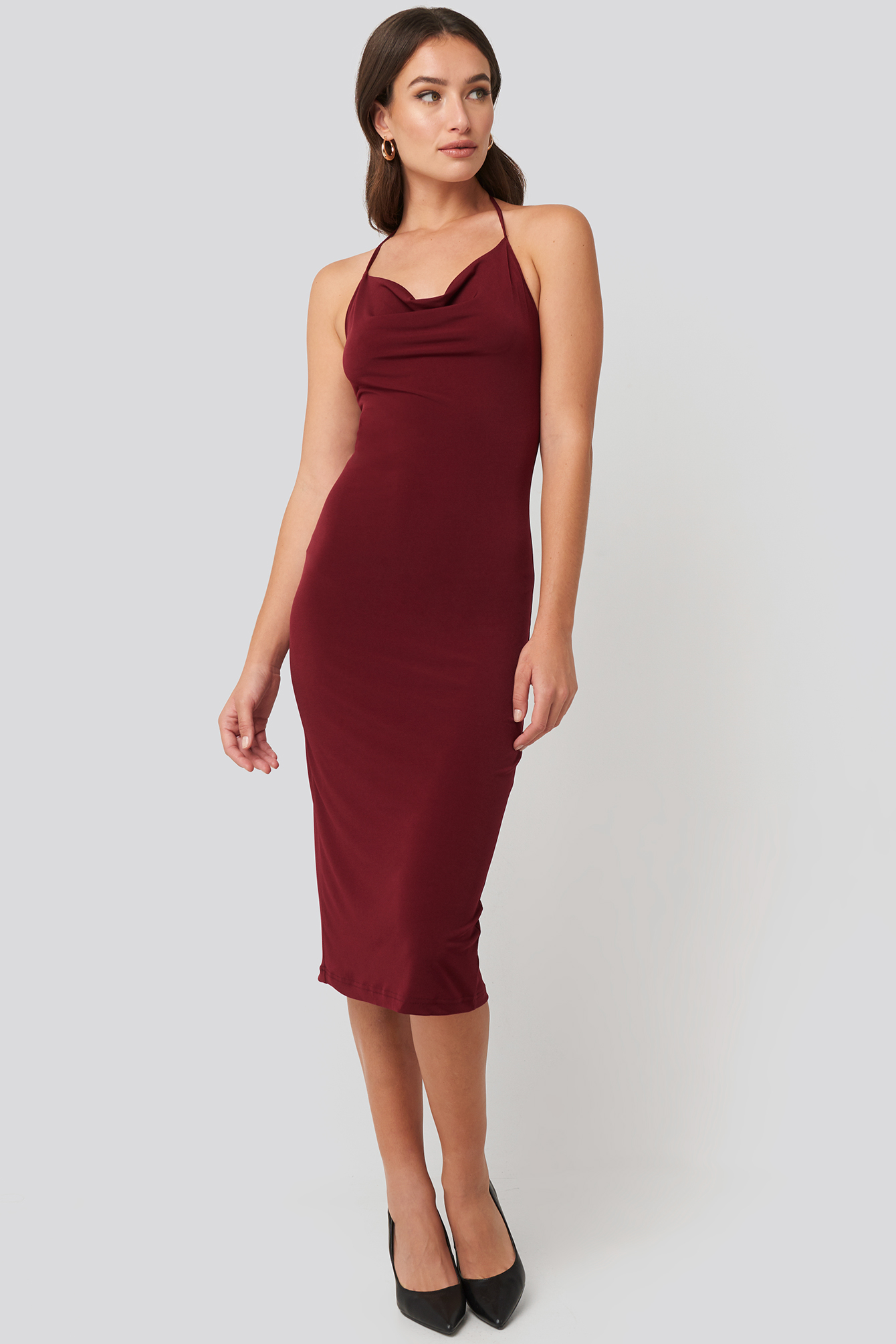 Back Slit Midi Dress Burgundy