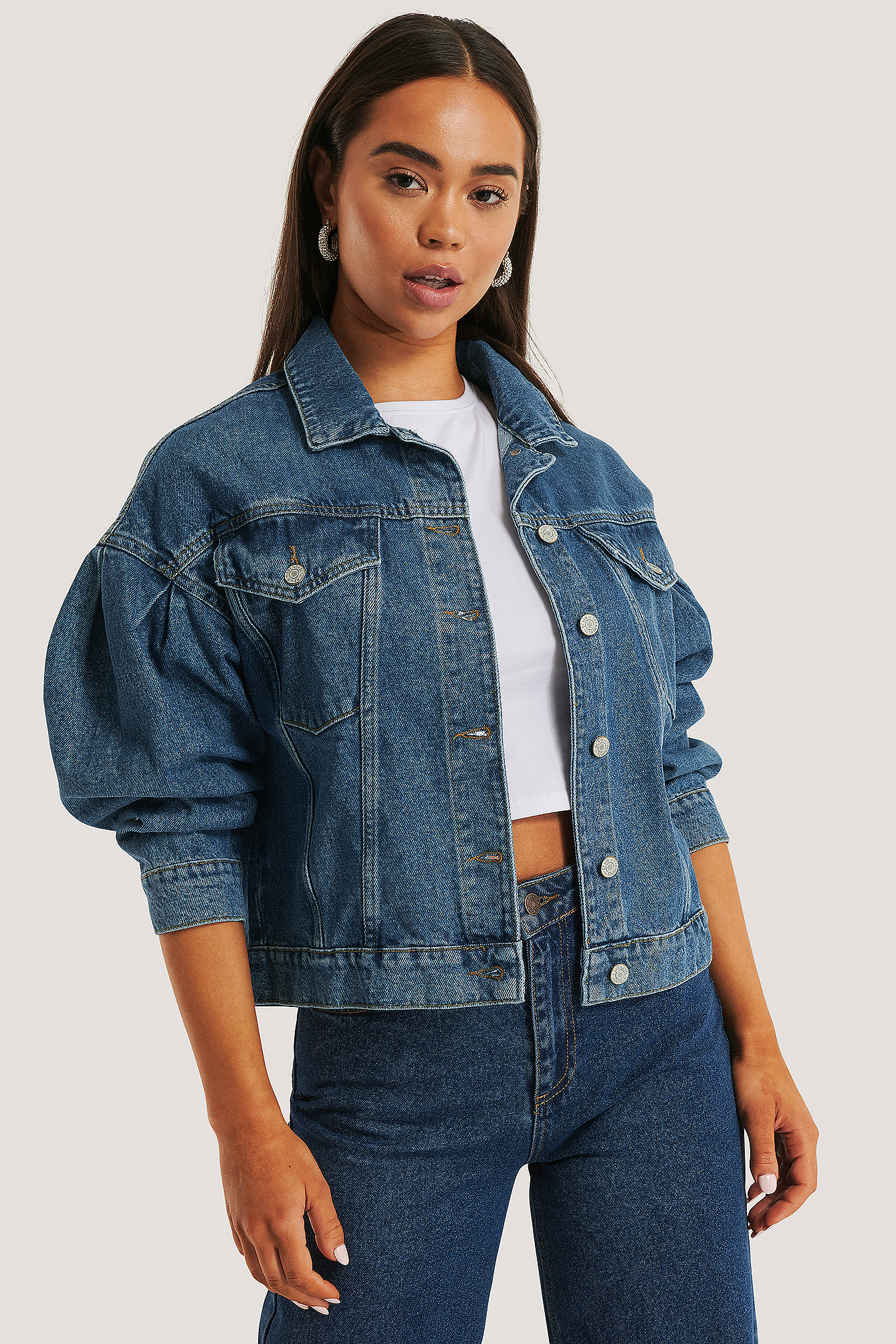 Balloon Sleeve Denim Jacket Blue | na 