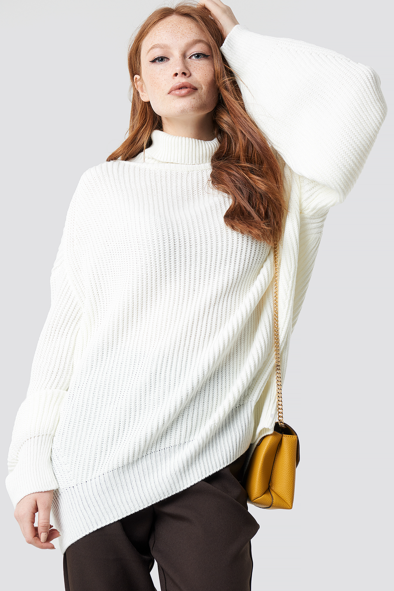 Balloon Sleeve Knitted Polo Jumper Ecru