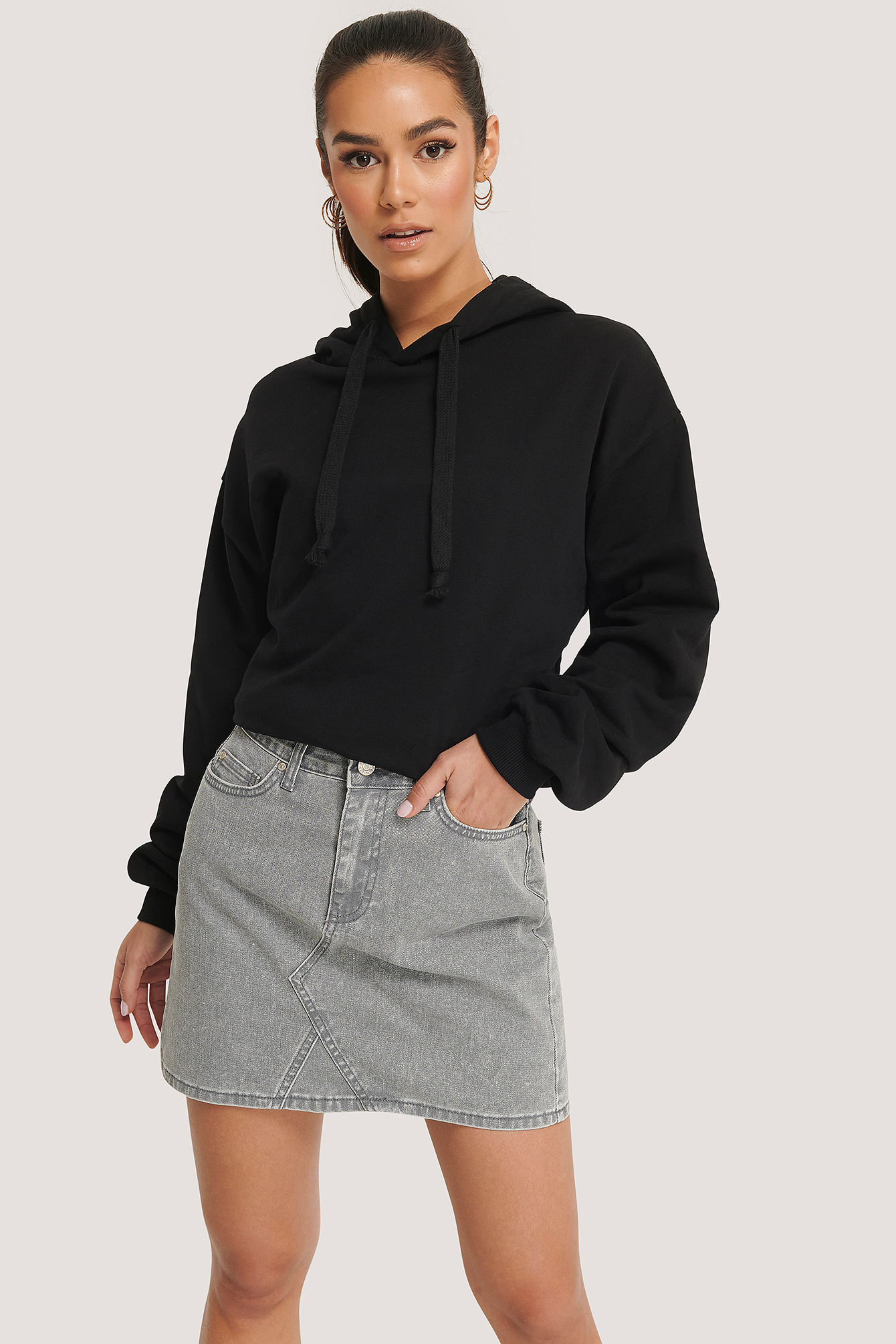 Gray Basic Denim Mini Skirt