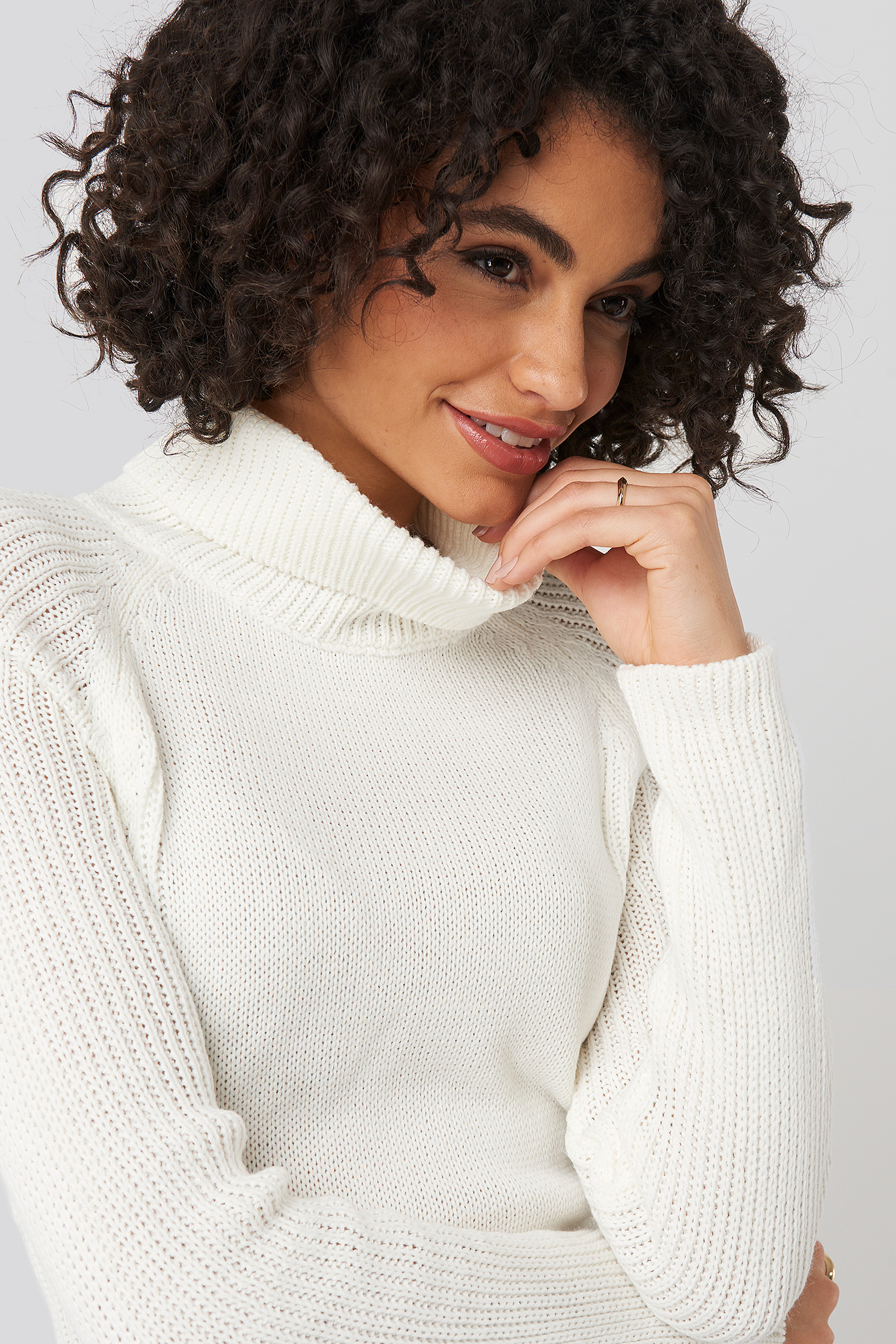 Basic Turtleneck Knitted Sweater Ecru