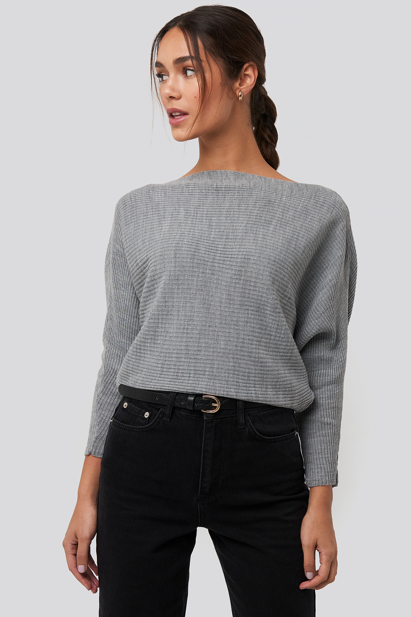 Bat Sleeve Sweater Grey | na-kd.com