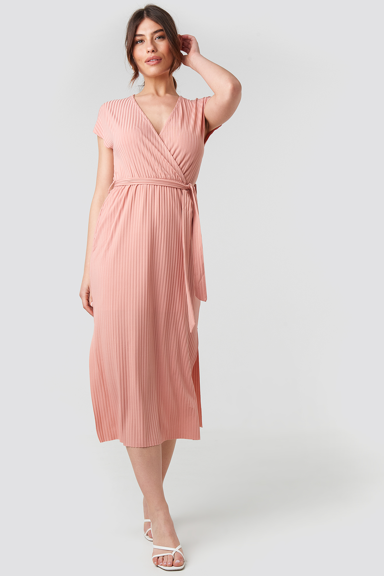 Belt Detailed Midi Dress Powder Pink