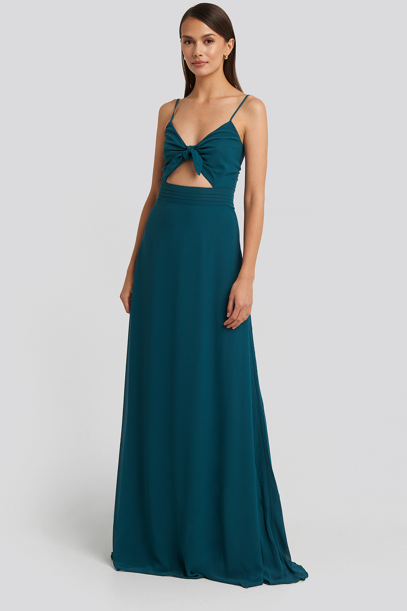 Binding Detailed Evening Dress Duck Green