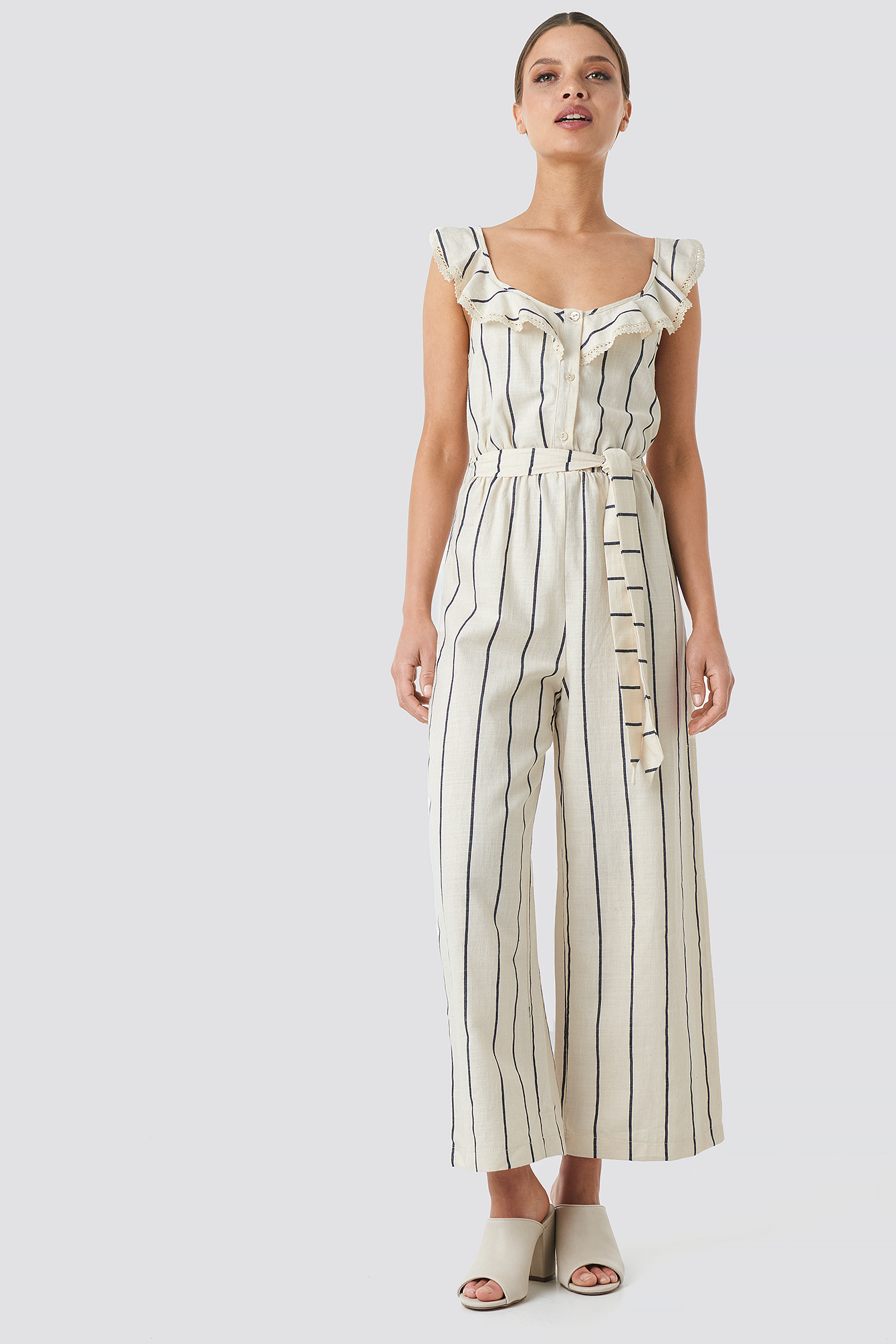 Binding Detailed Jumpsuit Beige