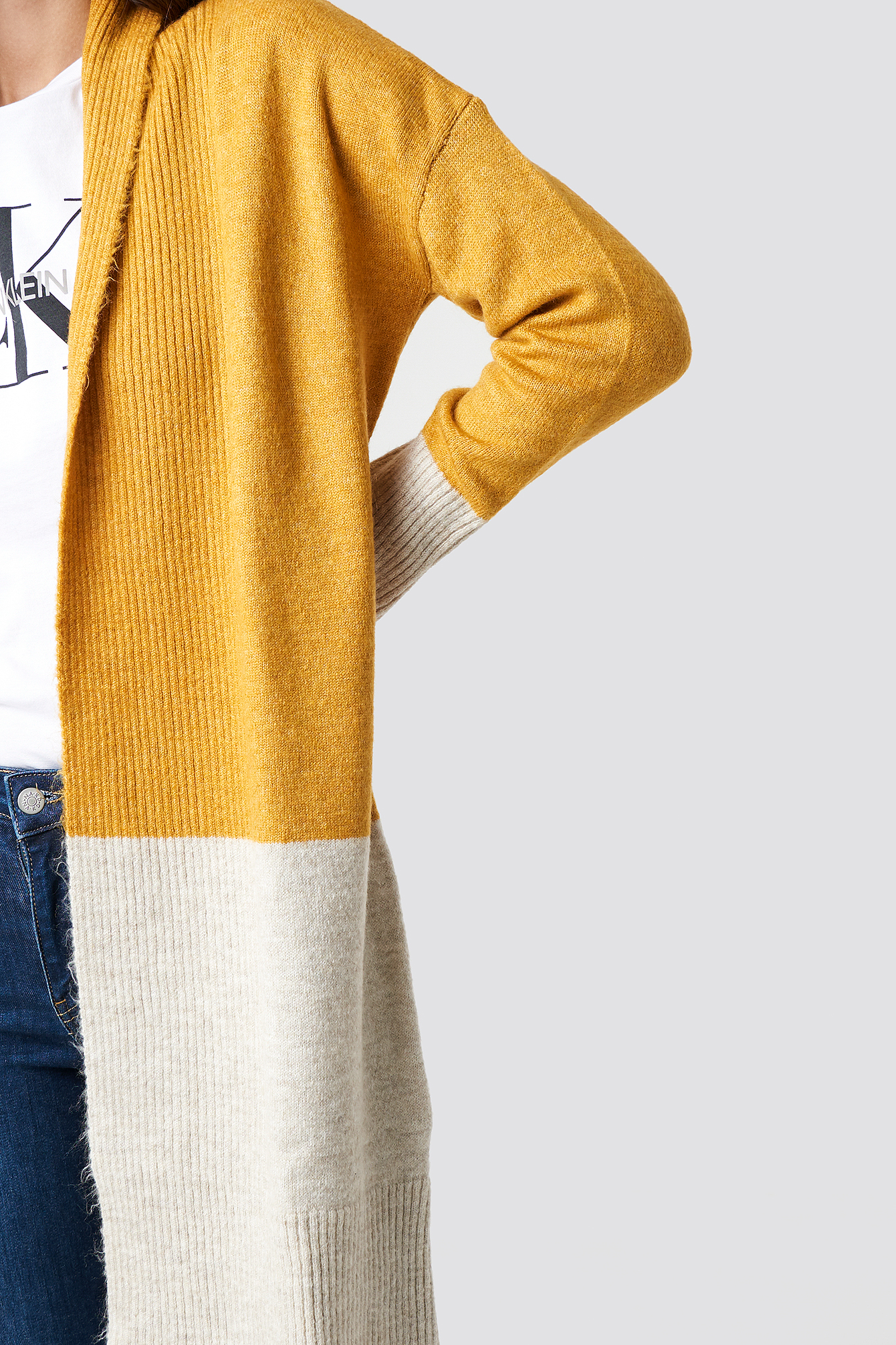 Mustard Block Knitted Cardigan