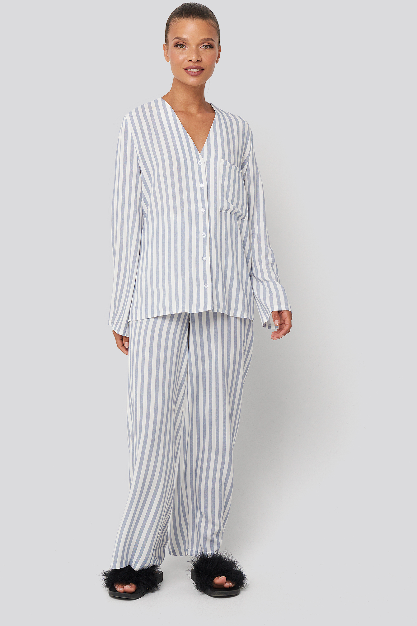 Blue Striped Pajama Set Navy