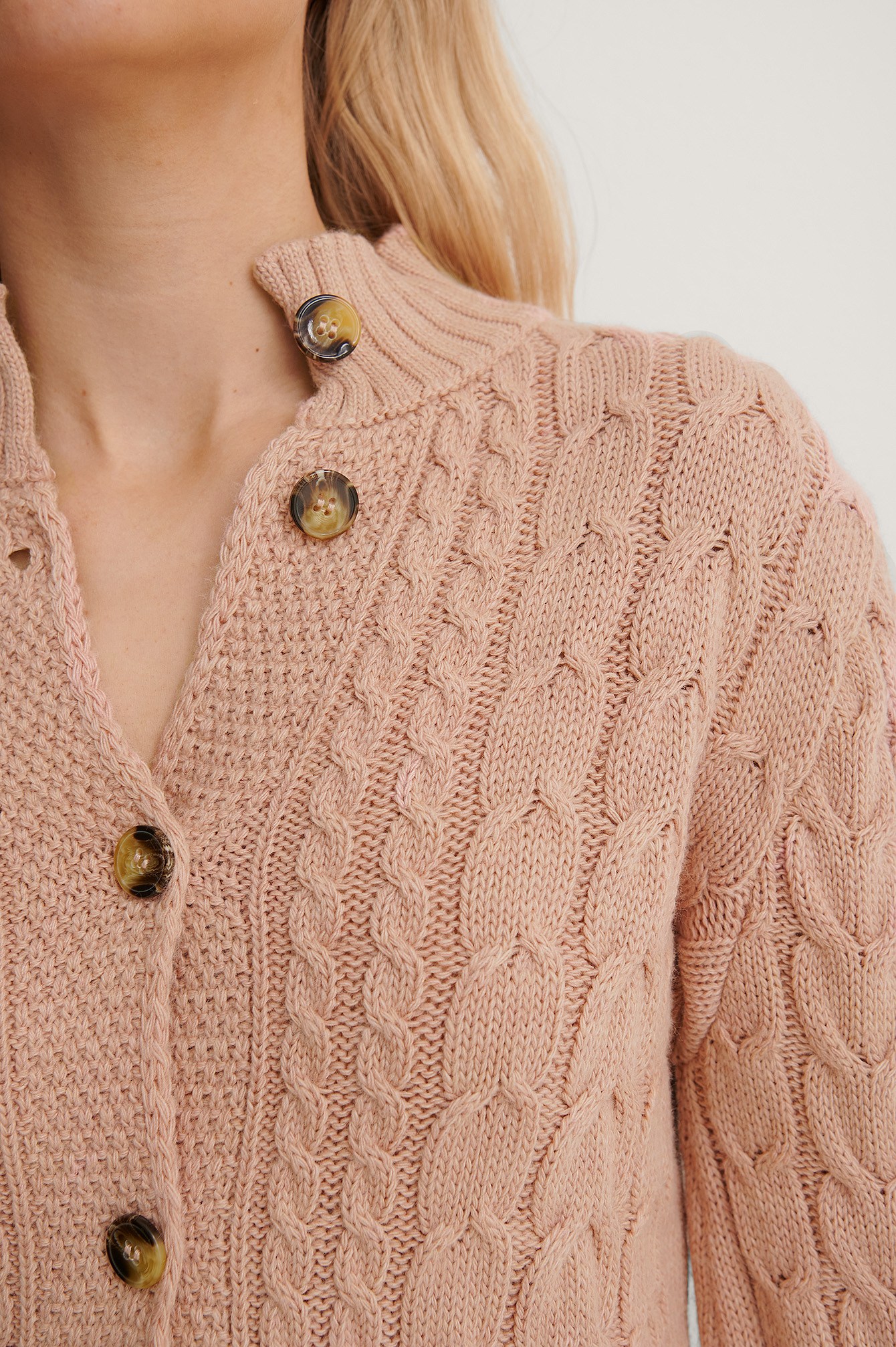 pink button down sweater