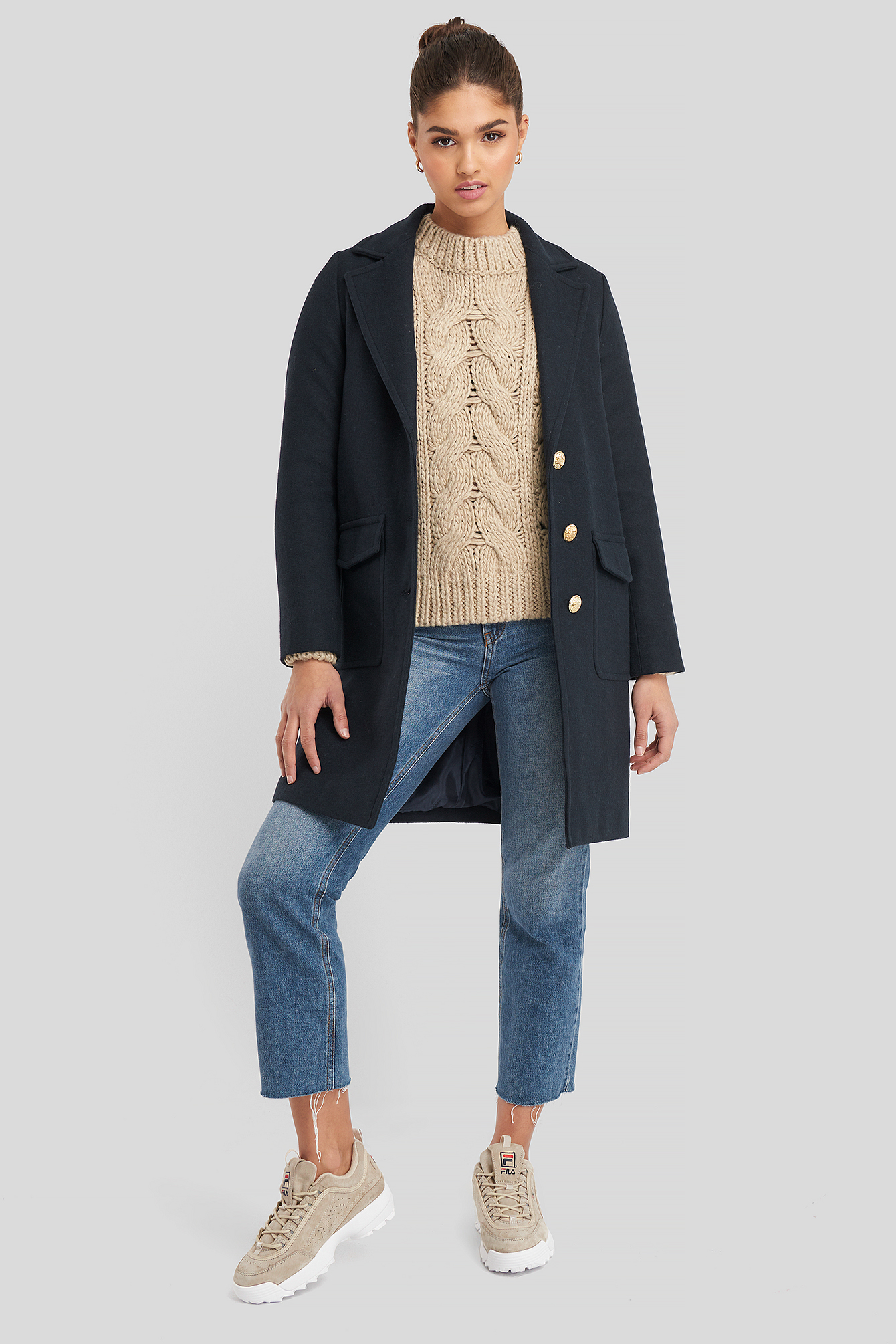 Button Detailed Coat Navy