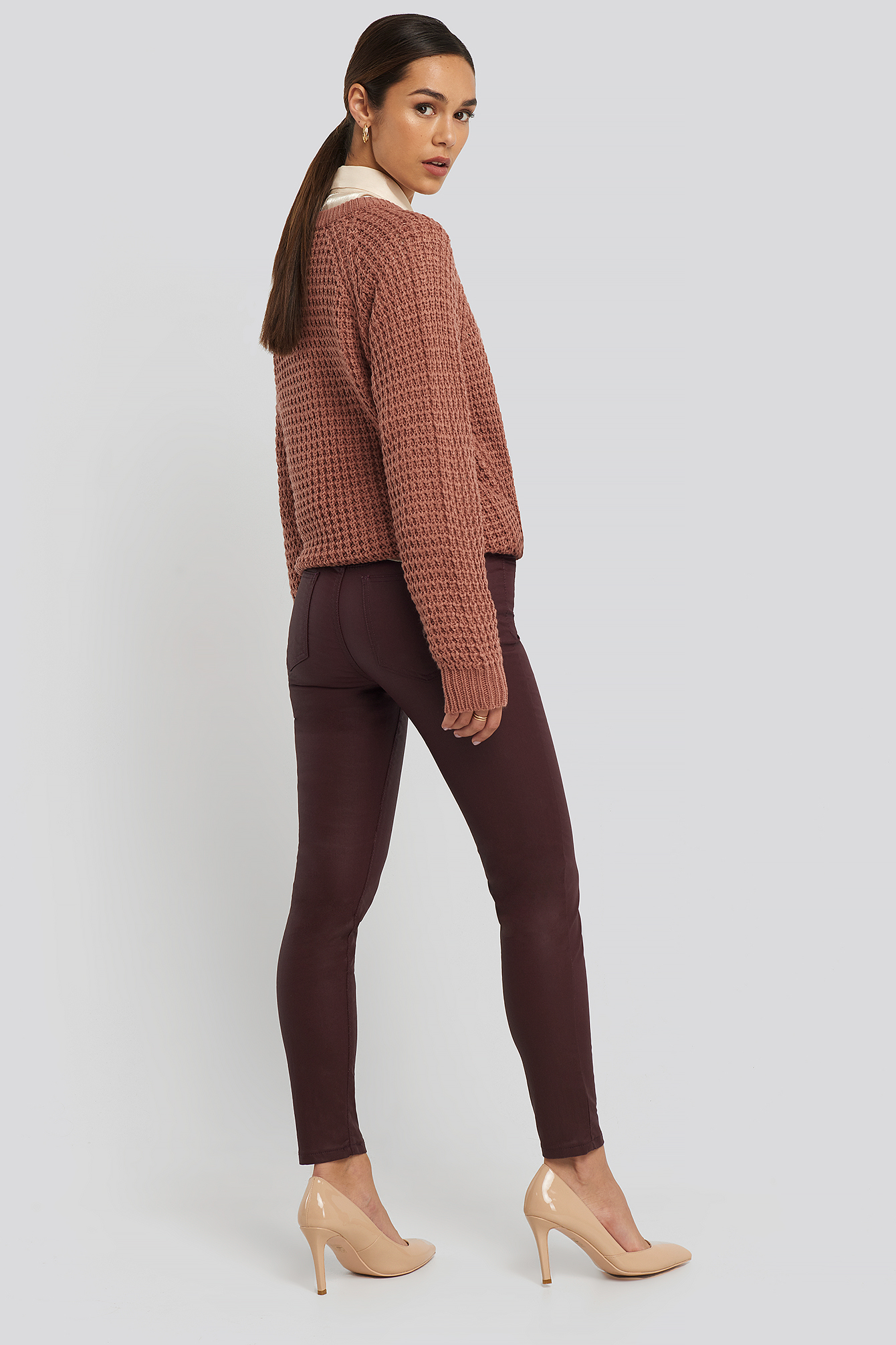 Coated Normal Waist Jegging Jeans Burgundy