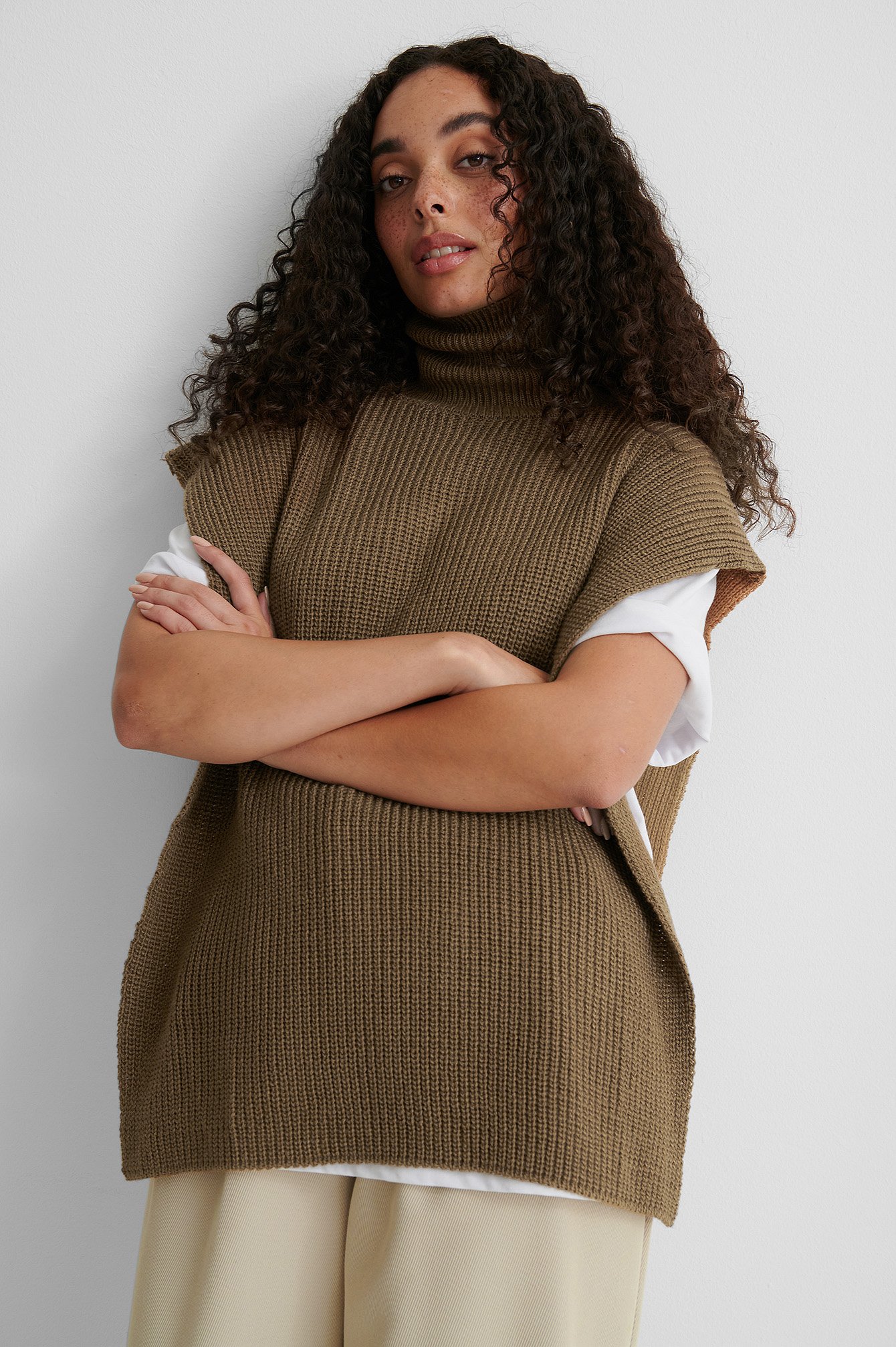 Camel Color Block Knitted Top