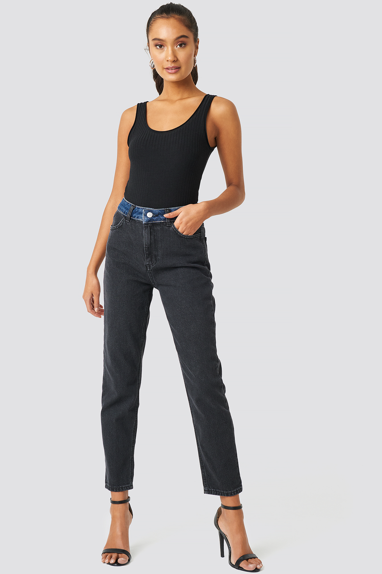 Black Trendyol Color Blocky High Waist Mom Jeans