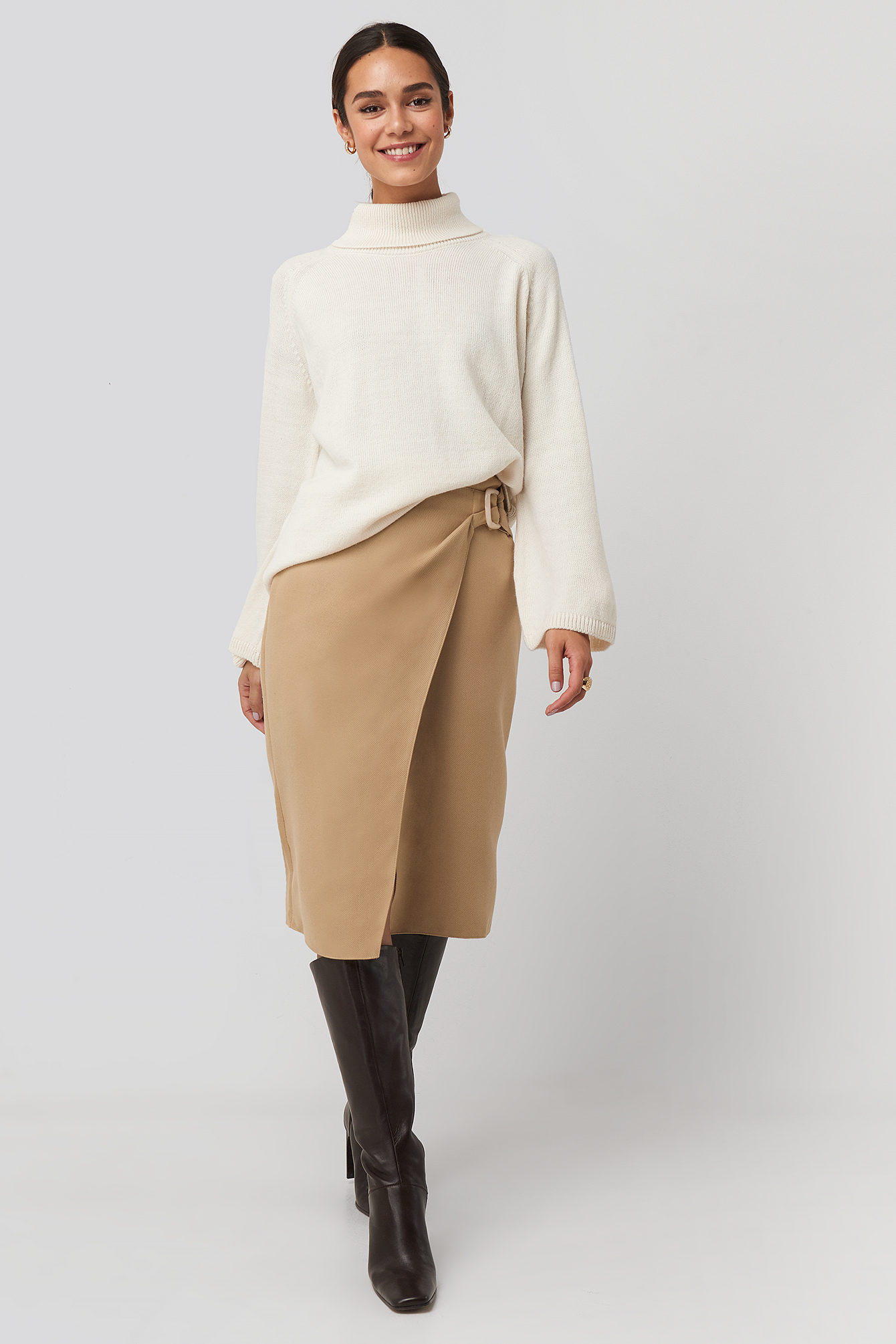 Cream Cream Belt Detailed Skirt