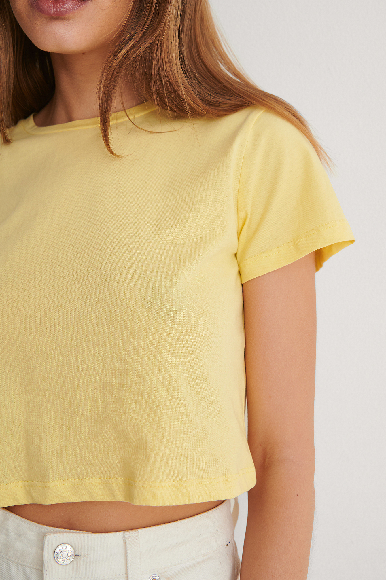 Yellow Cropped Basic T-Shirt