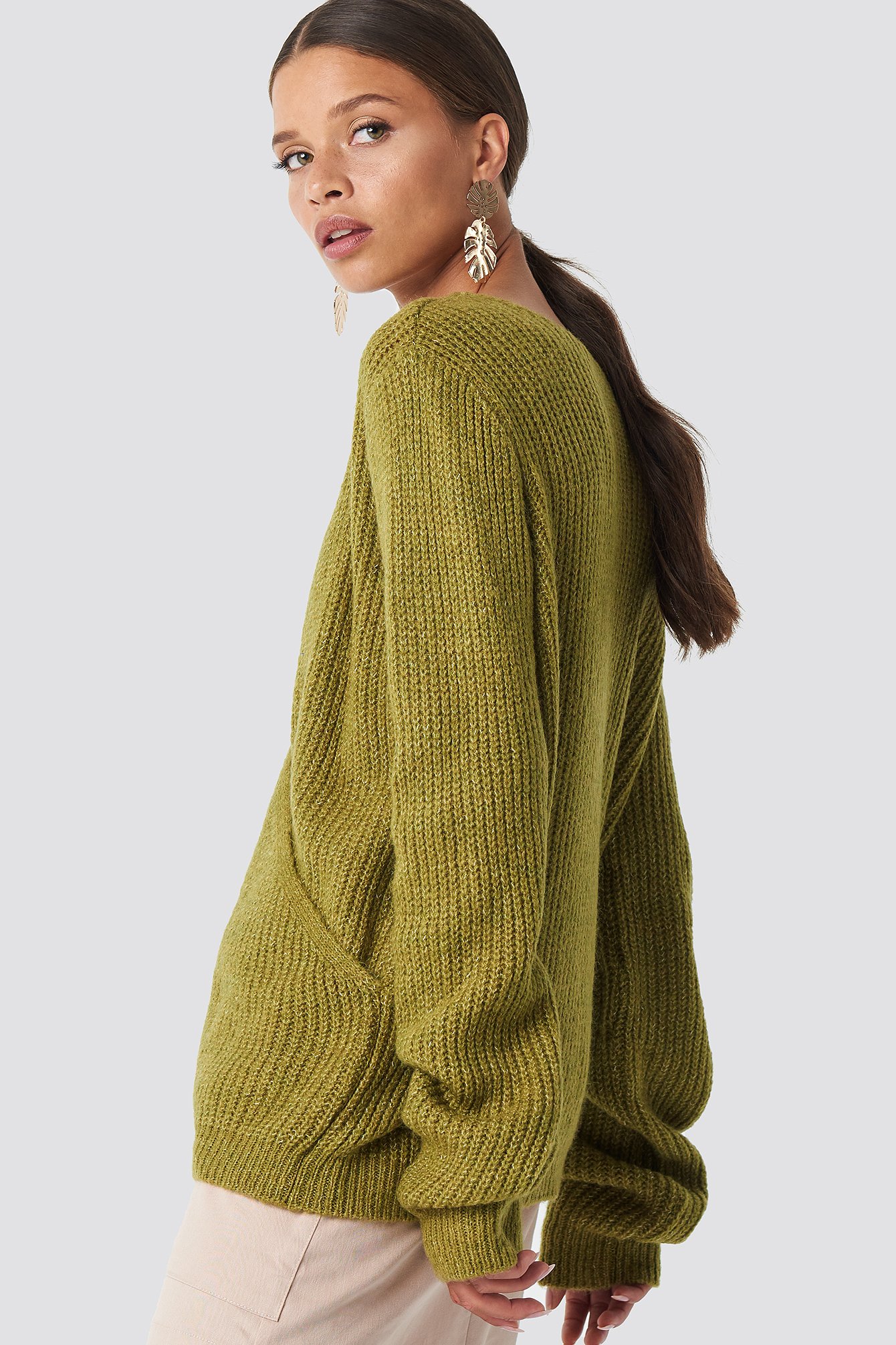 Khaki Crossed Knitted Sweater