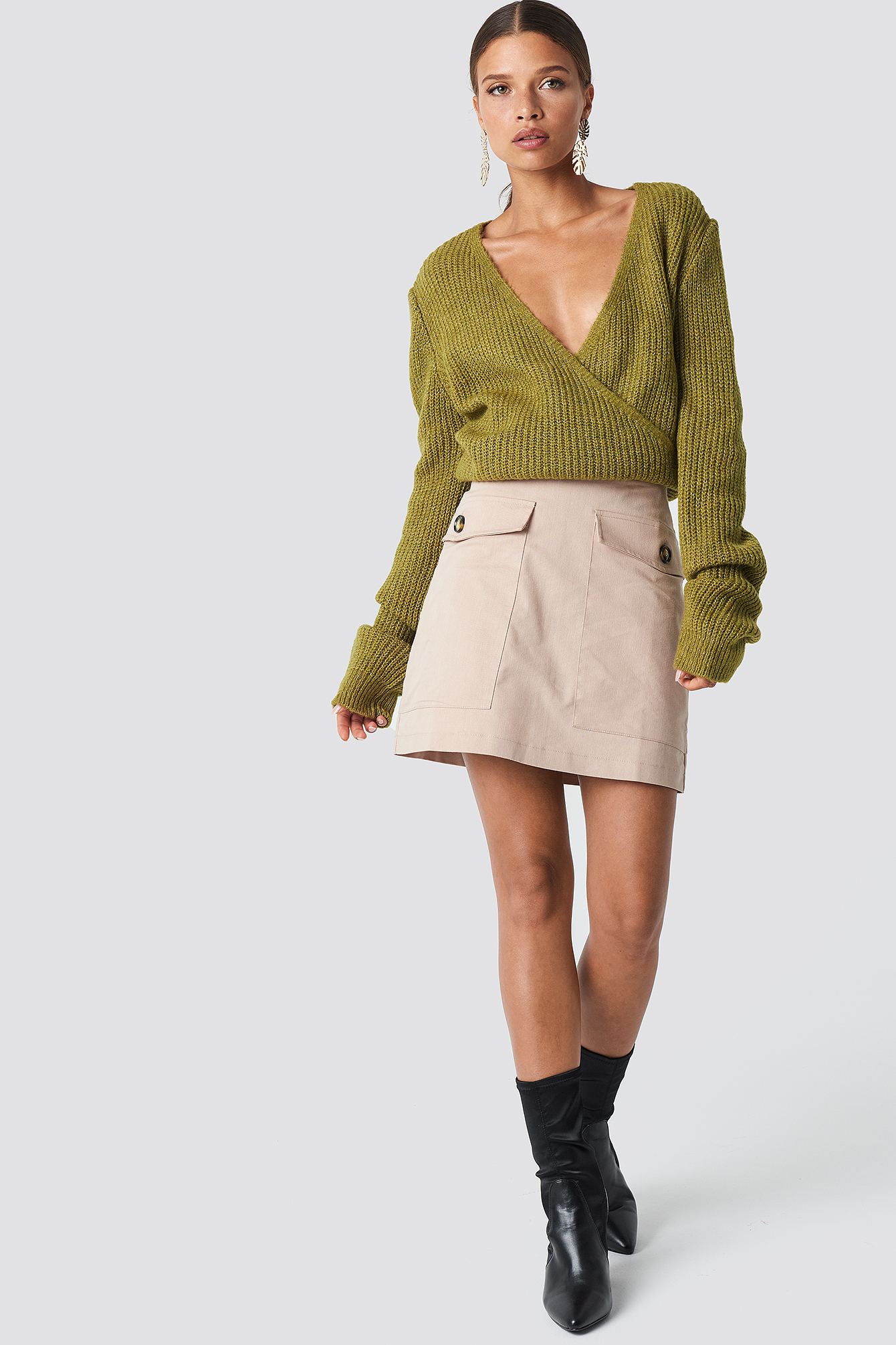 Khaki Crossed Knitted Sweater