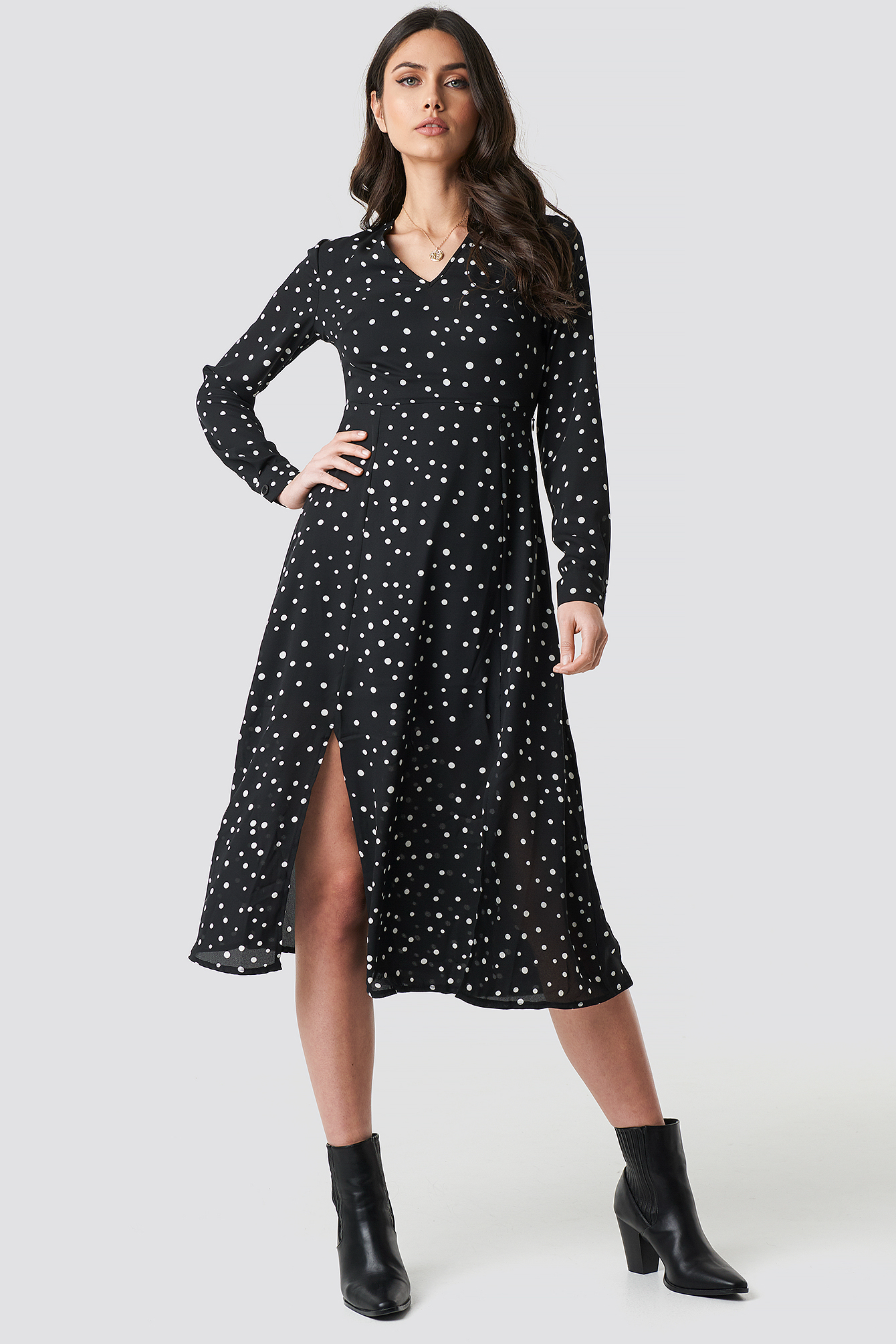 Dotted Long Dress Black