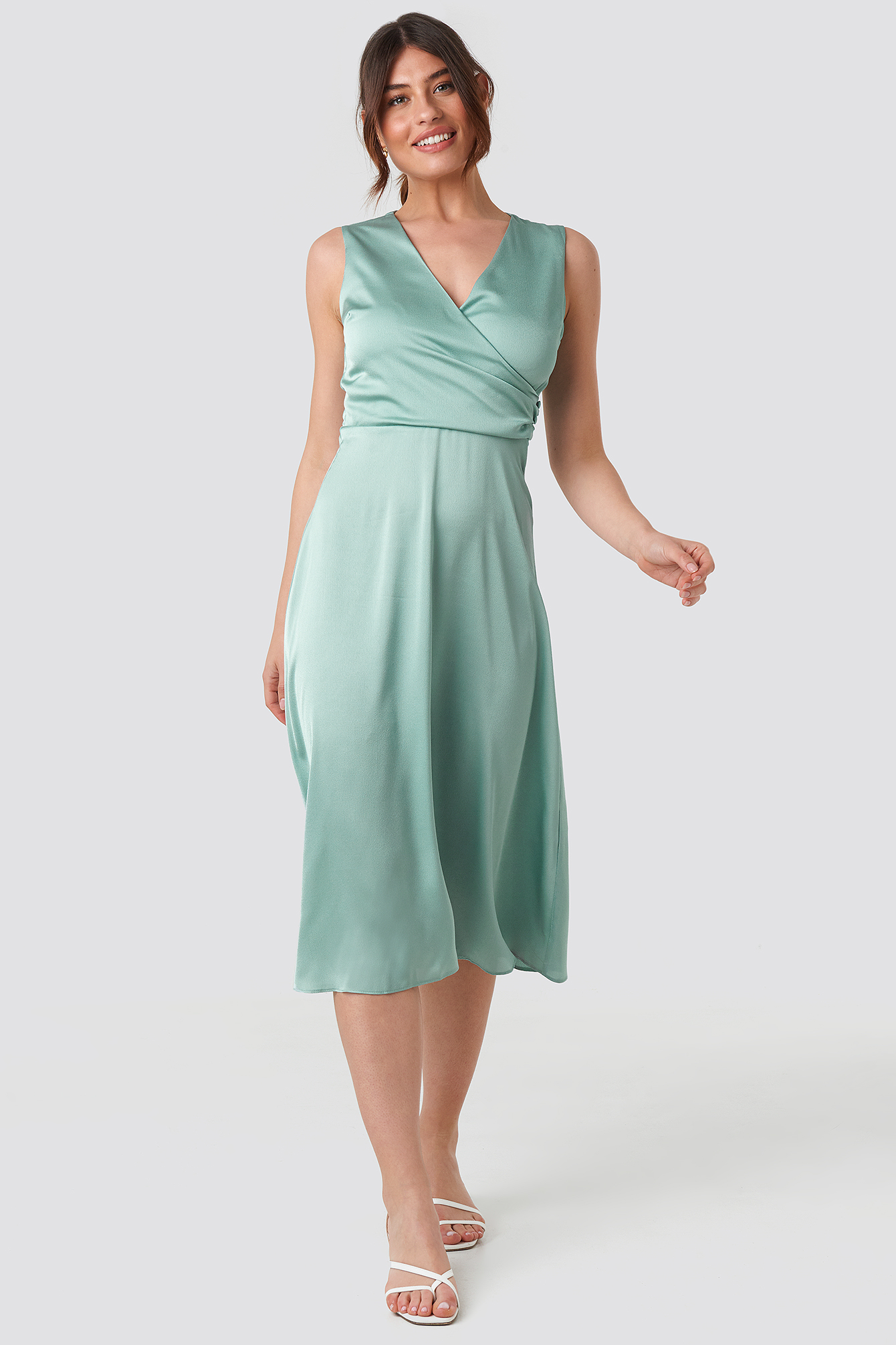 Double Breasted Collar Midi Dress Green